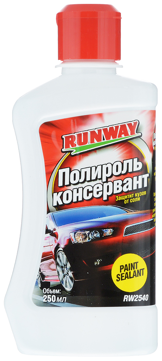 Полироль консервант Runway, 250 млRW2540 Полироль консервант Runway, 250 млRW2540Полироль консервант Runway - это профессиональный состав на полимерной основе, обладающий прекрасной текучестью, что позволяет ему проникать в микротрещины и поры краски, полностью герметизируя поверхность. Состав надежно защищает поверхность кузова от климатических воздействий, дорожной соли и грязи, ультрафиолетового излучения, успешно противостоит перепадам температур и обледенению в зимний период. Благодаря своей уникальной формуле в основе, которой лежит использование полимерной матрицы с перекрестными связями между молекулами полимеров, покрытие выдерживает многочисленные мойки, не теряя блеска и своих защитных свойств. После обработки составом лакокрасочное покрытие приобретает мощные водоотталкивающие свойства. Подходит для всех типов лакокрасочных покрытий. Может использоваться для ручной и машинной полировки. Товар сертифицирован.