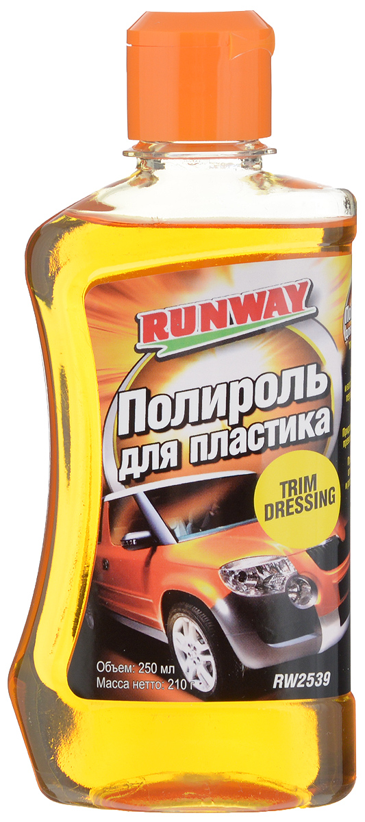 Полироль пластика Runway, 250 млRW2539 Полироль пластика Runway, 250 млRW2539Полироль Runway удаляет грязь и восстанавливает первоначальный цвет и блеск пластиковых бамперов, молдингов, торпеды, корпусов боковых зеркал, стоп-фонарей, сигналов поворота и других пластмассовых элементов внутренней и наружной отделки автомобиля. Придает поверхности превосходный, сохраняющийся долго блеск и прекрасный внешний вид. Создает стойкую водоотталкивающую защитную пленку. Предохраняет пластмассовые детали от выгорания и растрескивания. Товар сертифицирован.