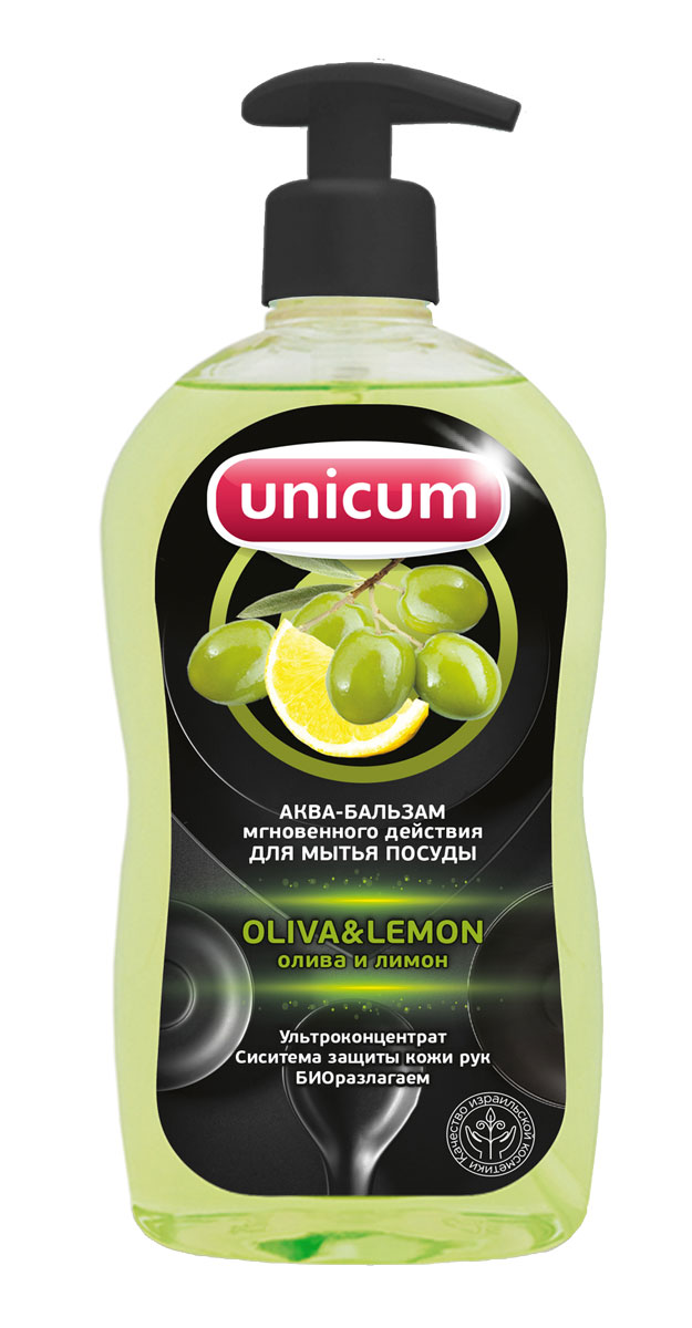 Средство для мытья посуды Unicum, олива и лимон, 550 мл305099 Средство для мытья посуды Unicum, олива и лимон, 550 мл305099Средство для мытья посуды Unicum - высококонцентрированное современное средство с натуральными фруктовыми кислотами для ручного мытья всех видов посуды и изделий из водостойких материалов. Средство легко удаляет остатки жиров, соусов, кремов, жировые загрязнения, устраняет неприятные запахи, следы накипи и ржавчины, присохших частиц пищи, в то же время бережно относится к коже рук. Благодаря наличию активных наночастиц, средство подходит для мытья всех видов посуды, изделий из водостойких материалов, фруктов и овощей. Содержит природные консерванты.