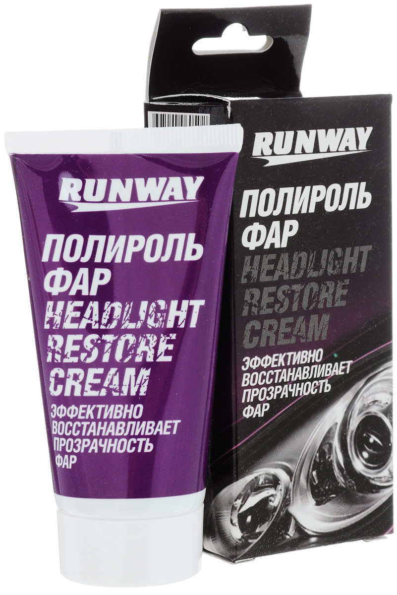 Полироль фар Runway, 50 млRW0501 Полироль фар Runway, 50 млRW0501Полироль Runway эффективно восстанавливает прозрачность фар головного света, задних фонарей. Удаляет мелкие и средние царапины, помутнения и загрязнения на пластиковых фарах автомобиля. Восстанавливает прозрачность фар за 5 минут. Также может использоваться для реставрации пластмассовых поверхностей, акриловых лакокрасочных покрытий, а также изделий из плексигласа. Для ручной и машинной полировки. Не содержит силикона. Товар сертифицирован.