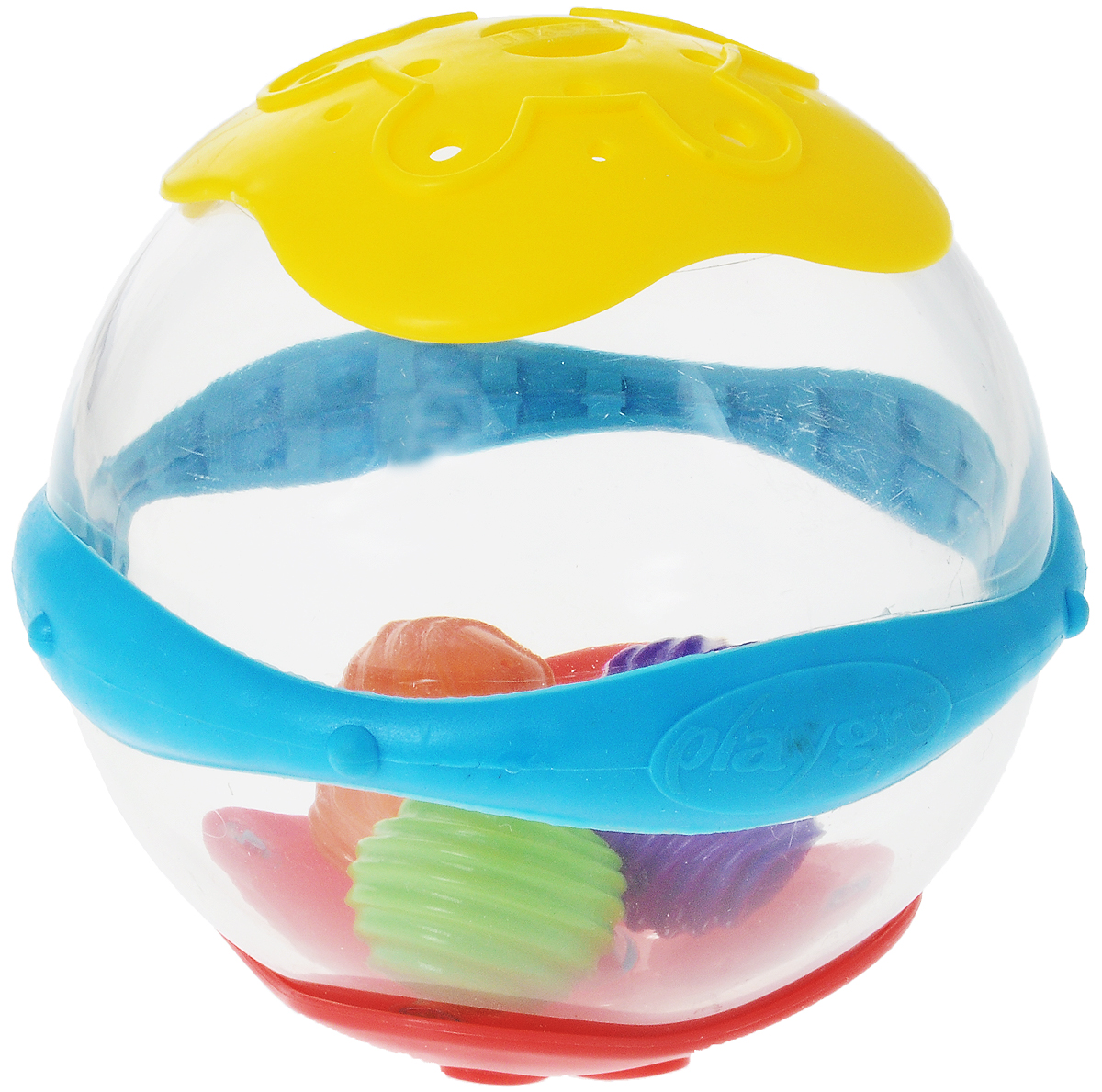 Playgro Игрушка для ванной Мяч0182515 Playgro Игрушка для ванной Мяч0182515Игрушка для ванной Playgro Мяч дает разнообразные возможности для развлечения малыша при купании. Мяч идеально подходит для маленьких рук. Внутри имеются небольшие шарики, которые гремят при встряхивании. По краям находятся красочные элементы. Во время водных процедур малыш черпает ими воду и наблюдает, как она вытекает из отверстий. Игрушка развивает мелкую моторику, зрительные, слуховые и тактильные ощущения. Не содержит бисфенол А.