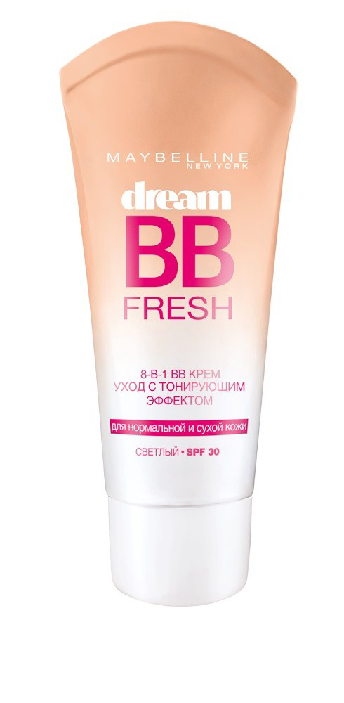 Maybelline New York BB Крем Dream Fresh, Мгновенное сияние, выравнивающий, с тонирующим эффектом, светлый, 30 млB1983202 Maybelline New York BB Крем Dream Fresh, Мгновенное сияние, выравнивающий, с тонирующим эффектом, светлый, 30 млB1983202BB крем Мгновенное Сияние. Крем-уход с тонирующим эффектом. Его легкая гелевая формула на водной основе сочетает лучшие свойства увлажняющего крема и тонального средства, маскирует недостатки, делает кожу свежей и сияющей. Эффект ВВ-крема Мгновенное Сияние для сухой и нормальной кожи избавляет от 8 проблем одним движением: 1. Скрывает несовершенства 2. Наполняет сиянием 3. Придает гладкость 4. Сливается с тоном кожи 5. Увлажняет в течение дня 6. Придает ощущение свежести 7. Защищает от УФ (SPF 30) 8. Без жирного блеска