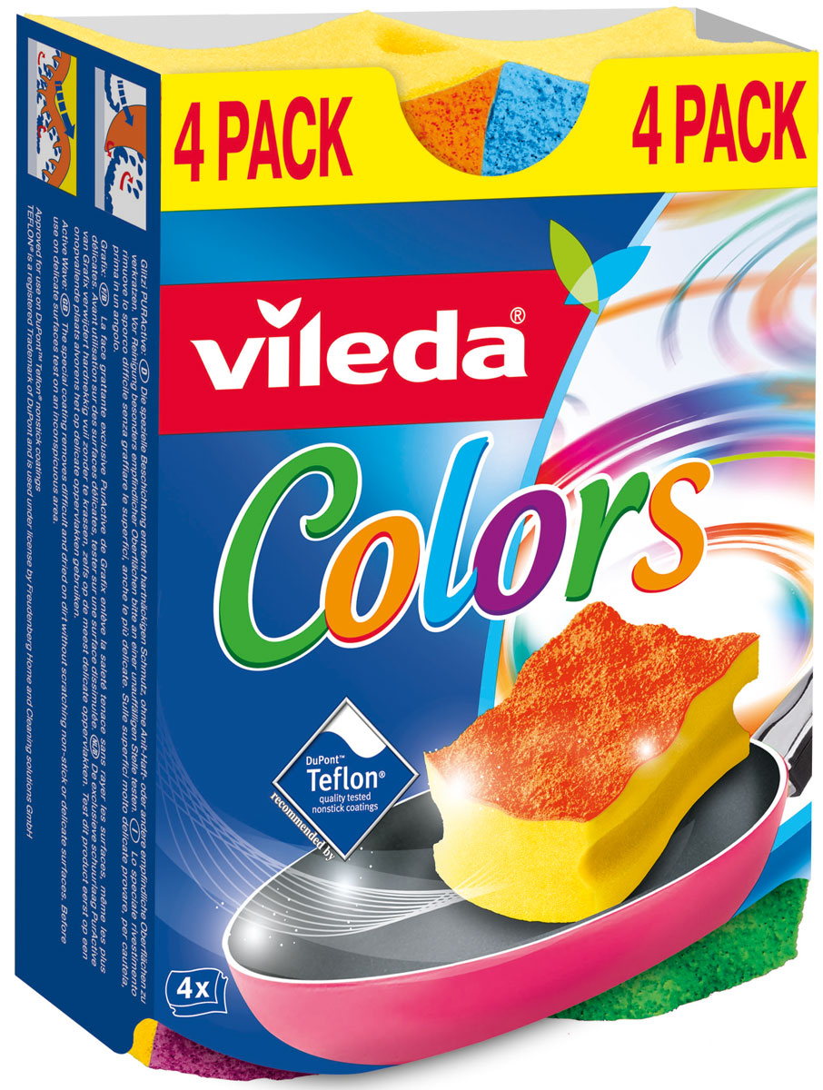Губка Vileda Pure Colors (высокий поролон)32110055 Губка Vileda Pure Colors (высокий поролон)32110055Упаковка: 4 шт. Толстый поролон Удобна в использовании за счет специальных пазов для пальцев.