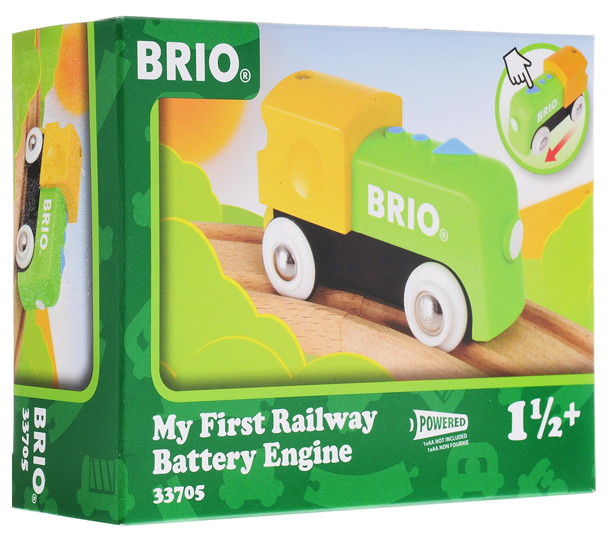 Brio Игрушка Мой первый паровозик33705 Brio Игрушка Мой первый паровозик33705Вашему ребенку обязательно пригодится в игре с железной дорогой игрушка Brio Мой первый паровозик. Этот маленький электромеханический паровоз выполнен из дерева, пластика и металла, окрашен нетоксичной краской. Имеет металлические втулки колес и магнитное соединение для вагонов. Задние колеса оснащены резиновой вставкой для лучшего сцепления с поверхностью. Для запуска/остановки паровозика необходимо немного надавить сверху на его переднюю часть. Железные дороги позволяют ребенку не только получать удовольствие от игры, но и развивать пространственное воображение, мелкую моторику и координацию движений. Для работы игрушки необходима 1 батарейка типа АА напряжением 1,5V (не входит в комплект).