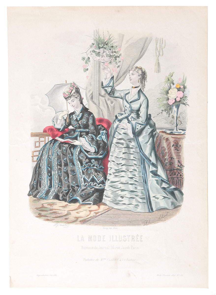 Дамская мода. Резцовая гравюра, ручная раскраска. Франция, 1873 годНВА-2 2508 16-19 Дамская мода. Резцовая гравюра, ручная раскраска. Франция, 1873 годНВА-2 2508 16-19Гравюра второй половины XIX века. Гравер - H. Leloix. Сохранность хорошая. Размер изображения: 26 х 22 см. Иллюстрация к модному дамскому журналу La mode illustree № 32 за 1873 год. Рисунок выполнен в технике резцовой гравюры, раскрашен вручную. Резцовая гравюра - старейшая разновидность гравюры на металле. Рисунок наносят на поверхность металлической доски (чаще всего медной) острыми резцами-штихелями. Затем поверхность доски тщательно очищают от стружки шабером- гладилкой, валиком прокатывают краску так, чтобы она заполнила бороздки (углубления) рисунка, с гладких поверхностей краску тщательно оттирают и делают оттиск. Таким образом, это разновидность глубокой печати. Не подлежит вывозу за пределы Российской Федерации.