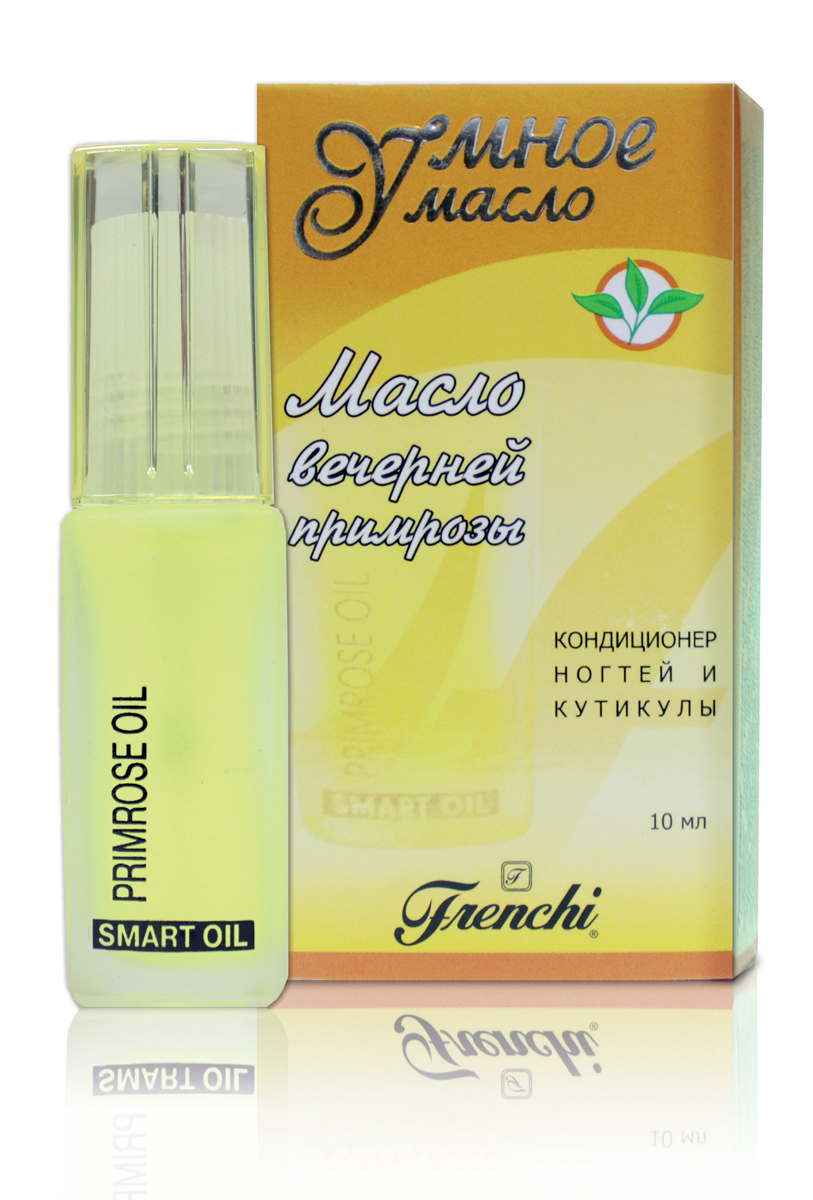 Frenchi Умная Эмаль Масло вечерней примрозы, 10 млУТ00000742 Frenchi Умная Эмаль Масло вечерней примрозы, 10 млУТ00000742Проблемы, проблемы, проблемы… Околоногтевые валики легко воспаляются, или уже воспалены. Кутикула слишком сухая и потрескавшаяся. Ногти стали сухими, ломкими, тонкими, слоящимися. Барьерные функции кожи ослаблены. Простое решение… «Масло Вечерней примрозы» (Примулы) – одно из немногих природных веществ, содержащих гамма-линолевую кислоту (незаменимая для человека жирная кислота). Она играет важную роль в поддержании барьерной функции кожи. Кислота преобразуется в организме в гормонообразную субстанцию проктагландин, обладающую мощными противовоспалительными свойствами. В тонко сбалансированном сочетании с витаминами А, Е и С, а также с натуральном лавандовым маслом, масло Вечерней примулы восстановит защитные функции кожи, укрепит иммунитет ногтевых и кожных клеток, сделает Ваши ногти и кутикулу прочными, здоровыми и ухоженными, вернет им естественный блеск и красоту. Для лучшего эффекта масло можно использовать в комплексе с «ТРИ масла в одном».