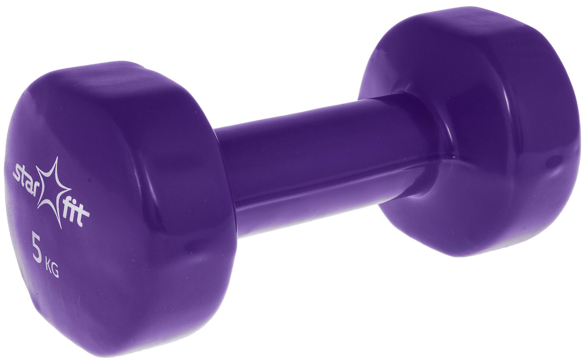 Гантель виниловая Star Fit, цвет: фиолетовый, 5 кг. DB-101УТ-00007057 Гантель виниловая Star Fit, цвет: фиолетовый, 5 кг. DB-101УТ-00007057Металлическая гантель с виниловым покрытием Star Fit отлично подойдет для занятий спортом. Она помогает укрепить мышцы рук, грудной клетки, верхней части спины и плеч. Этот спортивный снаряд является идеальной дополнительной нагрузкой для любых физических упражнений. Для себя можно подобрать подходящий комплекс и неуклонно худеть, разминаясь с гантелями. В скором времени стройная фигура и отличное самочувствие станут наградой за постоянные занятия.
