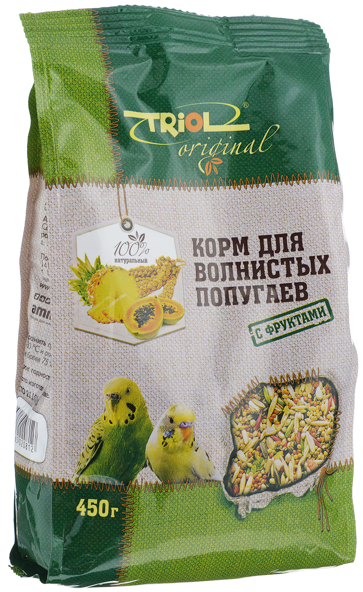 Корм для волнистых попугаев Triol, с фруктами, 450 гTF-00300 Корм для волнистых попугаев Triol, с фруктами, 450 гTF-00300Полнорационный корм Triol разработан в соответствии с пищевыми потребностями волнистых попугаев и содержит только натуральные компоненты. Семена, входящие в состав корма, богаты эфирными маслами, необходимыми для здоровья птиц. Добавление в корм сухих фруктов обеспечивает вашего питомца дополнительными витаминами, микро- и макроэлементами. Товар сертифицирован.