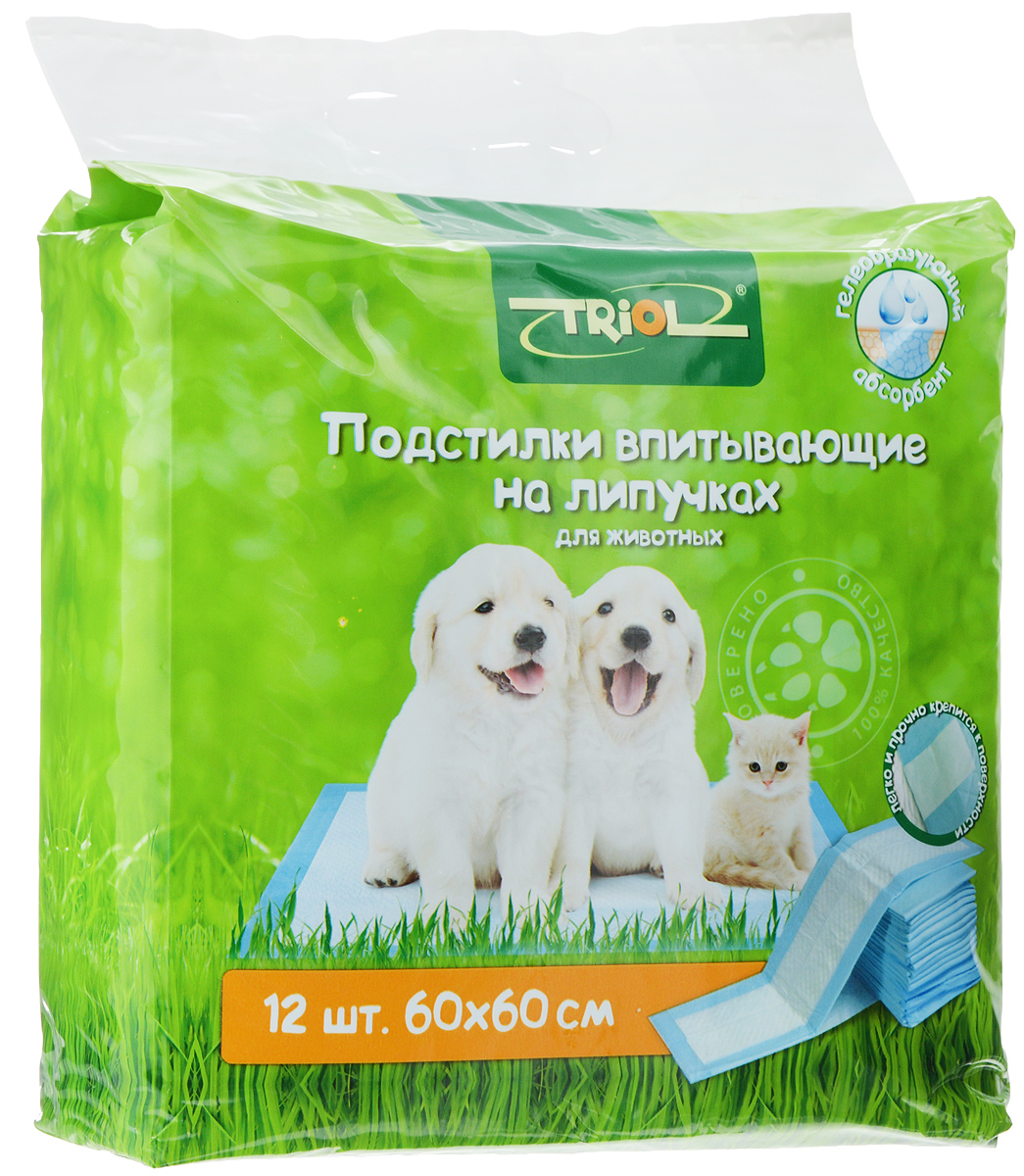 Подстилки для домашних животных Triol, впитывающие, на липучках, 60 х 60 см, 12 штDP11 Подстилки для домашних животных Triol, впитывающие, на липучках, 60 х 60 см, 12 штDP11Впитывающие подстилки Triol подходят для всех домашних животных: собак, кошек, грызунов, птиц, минипигов. Они незаменимы в поездке, при переноске животных, на приеме у ветеринара, на выставке. Удобный туалет для щенков и котят, приучает малышей ходить в одно и то же место. Защита мебели и пола в доме от шерсти, загрязнений, царапин. Всегда чистое место для новорожденных щенков и котят. Благодаря гелеобразующему абсорбенту подстилки надежно поглощают и удерживают влагу, запах. При этом поверхность подстилки и лапки животного остаются сухими. Состав: нетканое волокно, целлюлоза, гелеобразующий абсорбент. Комплектация: 12 шт. Размер подстилки: 60 х 60 см. Товар обязательной сертификации не подлежит.