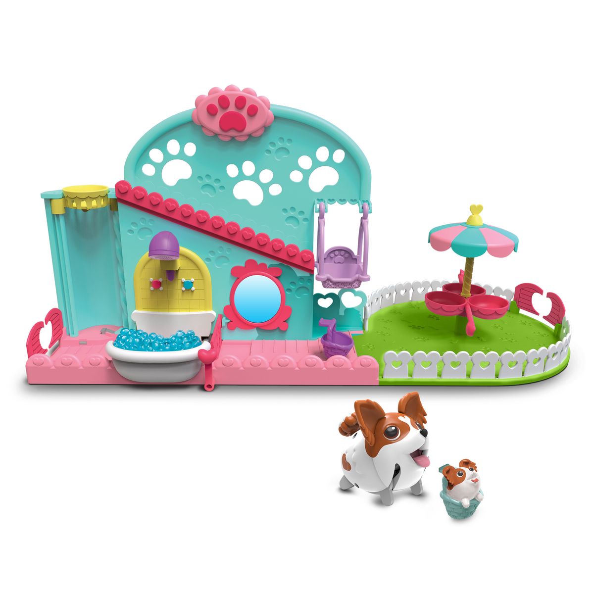 Chubby Puppies Игровой набор56714 Chubby Puppies Игровой набор56714В наборе домик Chubby Puppies, в домике ванна с пузырями, горка для веселых игр и карусель. Собака ходит и крутит своего щенка на карусели.