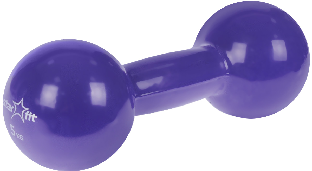 Гантель виниловая Star Fit, цвет: фиолетовый, 5 кгУТ-00007064 Гантель виниловая Star Fit, цвет: фиолетовый, 5 кгУТ-00007064Металлическая гантель с виниловым покрытием Star Fit отлично подойдет для занятий спортом. Она помогает укрепить мышцы рук, грудной клетки, верхней части спины и плеч. Этот спортивный снаряд является идеальной дополнительной нагрузкой для любых физических упражнений. Для себя можно подобрать подходящий комплекс и неуклонно худеть, разминаясь с гантелями. В скором времени стройная фигура и отличное самочувствие станут наградой за постоянные занятия.