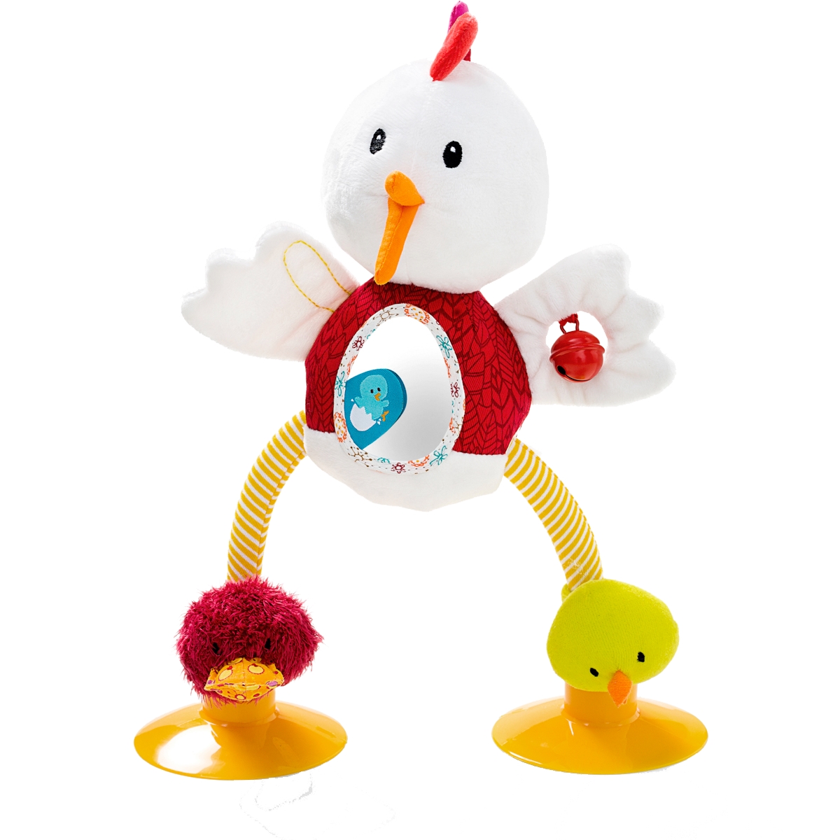 Lilliputiens Развивающая игрушка Курочка Офелия 8659986599 Lilliputiens Развивающая игрушка Курочка Офелия 8659986599Lilliputiens Курочка Офелия - это развивающая игрушка для вашего малыша. Курочка Офелия крепится на любую поверхность благодаря присоскам, расположенным на лапах. Она может выполнять акробатические трюки и издавать различные звуки! Офелия такая мягкая и приятная на ощупь, она обязательно понравится вашему малышу и скоро станет любимой игрушкой! Во время путешествий игрушка развлечет вашего малыша колокольчиками, различными звуками и зеркальцем. Изготовлена курочка из высококачественных материалов, которые не вызовут аллергию у ребенка.