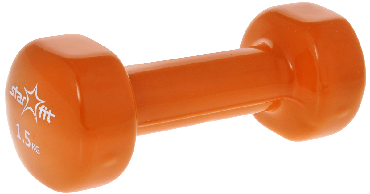 Гантель виниловая Starfit, цвет: оранжевый, 1,5 кг. DB-101УТ-00007042 Гантель виниловая Starfit, цвет: оранжевый, 1,5 кг. DB-101УТ-00007042Металлическая гантель с виниловым покрытием Star Fit отлично подойдет для занятий спортом. Она помогает укрепить мышцы рук, грудной клетки, верхней части спины и плеч. Этот спортивный снаряд является идеальной дополнительной нагрузкой для любых физических упражнений. Для себя можно подобрать подходящий комплекс и неуклонно худеть, разминаясь с гантелями. В скором времени стройная фигура и отличное самочувствие станут наградой за постоянные занятия.