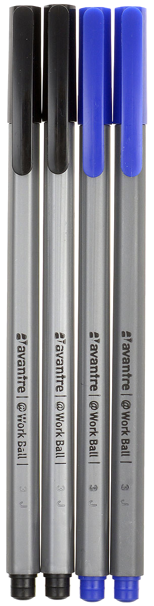 Avantre Ручка шариковая Work Ball цвет синий черный 4 штBP10BT4 Avantre Ручка шариковая Work Ball цвет синий черный 4 штBP10BT4Шариковая ручка Avantre Work Ball станет незаменимым атрибутом учебы или работы. Ручка имеет практичный дизайн и обеспечивает комфортное письмо практически на любой бумаге. Шестигранный корпус ручки выполнен из прочного пластика серого цвета. Ручка закрывается небольшим удобным колпачком, оснащенным клип-зажимом. В комплект входят 2 ручки с синими чернилами и 2 ручки с черными чернилами.