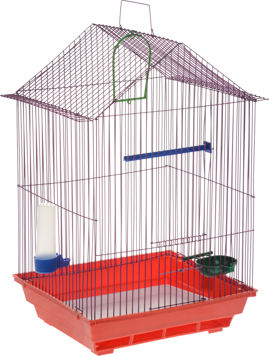Клетка для птиц ЗооМарк, цвет: красный поддон, фиолетовая решетка, 34 x 28 х 54 см430_красный/фиолетовый Клетка для птиц ЗооМарк, цвет: красный поддон, фиолетовая решетка, 34 x 28 х 54 см430_красный/фиолетовыйКлетка ЗооМарк, выполненная из полипропилена и металла с эмалированным покрытием, предназначена для мелких птиц. Изделие состоит из большого поддона и решетки. Клетка снабжена металлической дверцей. В основании клетки находится малый поддон. Клетка удобна в использовании и легко чистится. Она оснащена жердочкой, кольцом для птицы, поилкой, кормушкой и подвижной ручкой для удобной переноски. Комплектация: - клетка с поддоном, - малый поддон; - поилка; - кормушка; - кольцо. Размер клетки: 34 см x 28 см х 54 см.