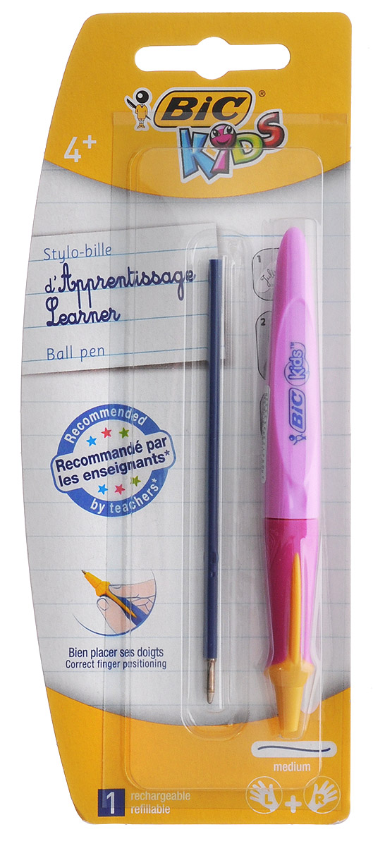 Bic Ручка шариковая Kids Twist цвет корпуса розовыйB919289_розовый Bic Ручка шариковая Kids Twist цвет корпуса розовыйB919289_розовыйАвтоматическая шариковая ручка Kids Twist разработана специально для детей, обучающихся письму. Оригинальный яркий выпуклый край помогает правильно расположить ручку в руке. В ручке сменяемый стержень, выдвигающийся с помощью поворота корпуса. Подходит как правшам, так и левшам. Яркий цветной корпус поднимет настроение ребенка во время занятий. В комплекте ручка со стержнем и дополнительный стержень с синими чернилами.