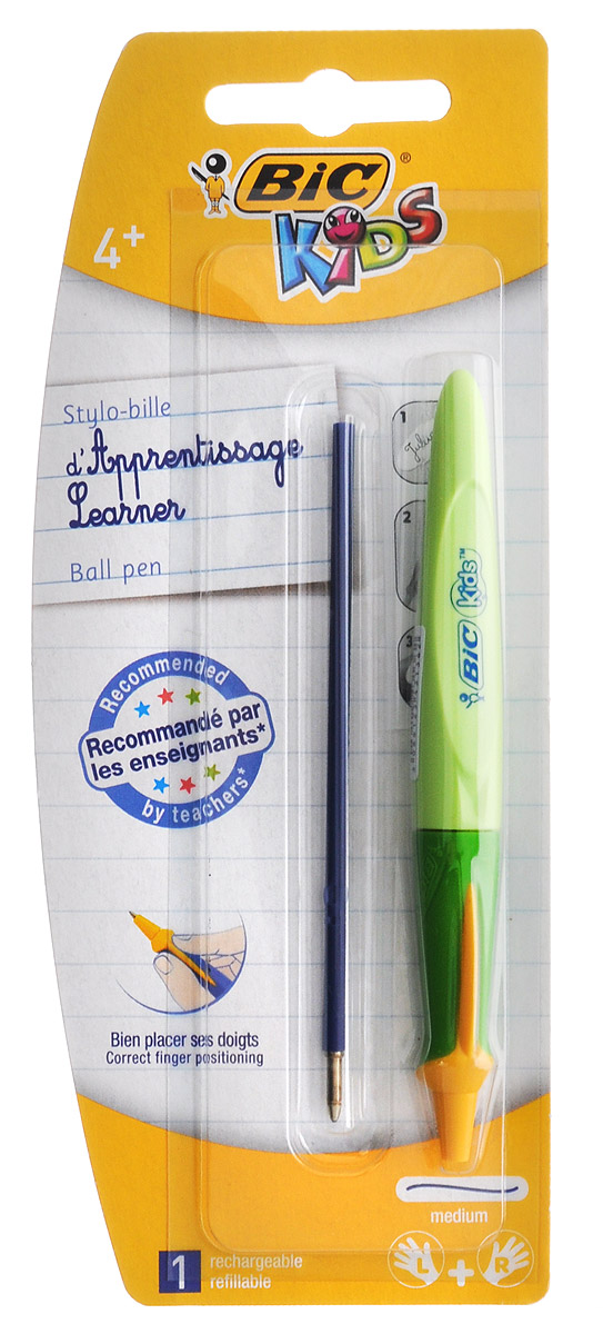 Bic Ручка шариковая Kids Twist цвет корпуса зеленыйB919289_зеленый Bic Ручка шариковая Kids Twist цвет корпуса зеленыйB919289_зеленыйАвтоматическая шариковая ручка Kids Twist разработана специально для детей, обучающихся письму. Оригинальный яркий выпуклый край помогает правильно расположить ручку в руке. В ручке сменяемый стержень, выдвигающийся с помощью поворота корпуса. Подходит как правшам, так и левшам. Яркий цветной корпус поднимет настроение ребенка во время занятий. В комплекте ручка со стержнем и дополнительный стержень с синими чернилами.