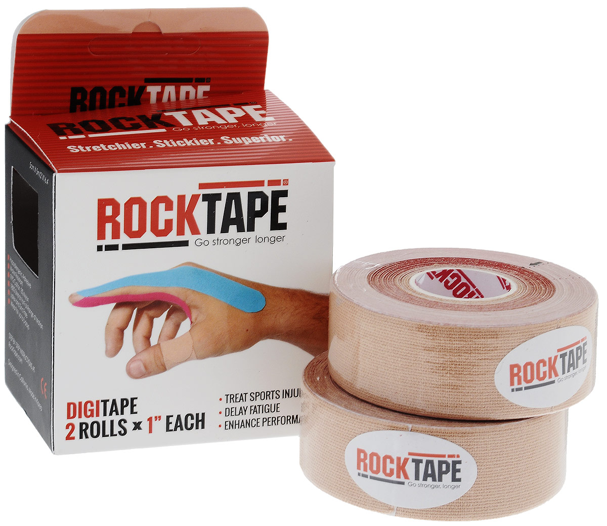 Кинезиотейп Rocktape Digit, цвет: телесный, 2,5 x 500 см, 2 штRCT100-BG-DT Кинезиотейп Rocktape Digit, цвет: телесный, 2,5 x 500 см, 2 штRCT100-BG-DTКинезиотейп Rocktape Digit, выполненный из хлопка и нейлона, предназначен для снятия отеков и рассасывания гематом. Уменьшает мышечную усталость и способствует притоку крови для более быстрого восстановления. Изделие имеет плотную волнообразную структуру ткани, водостойкий. Кинезиотейп носится до 5 дней, не теряя своих свойств. 180-190% эластичности.