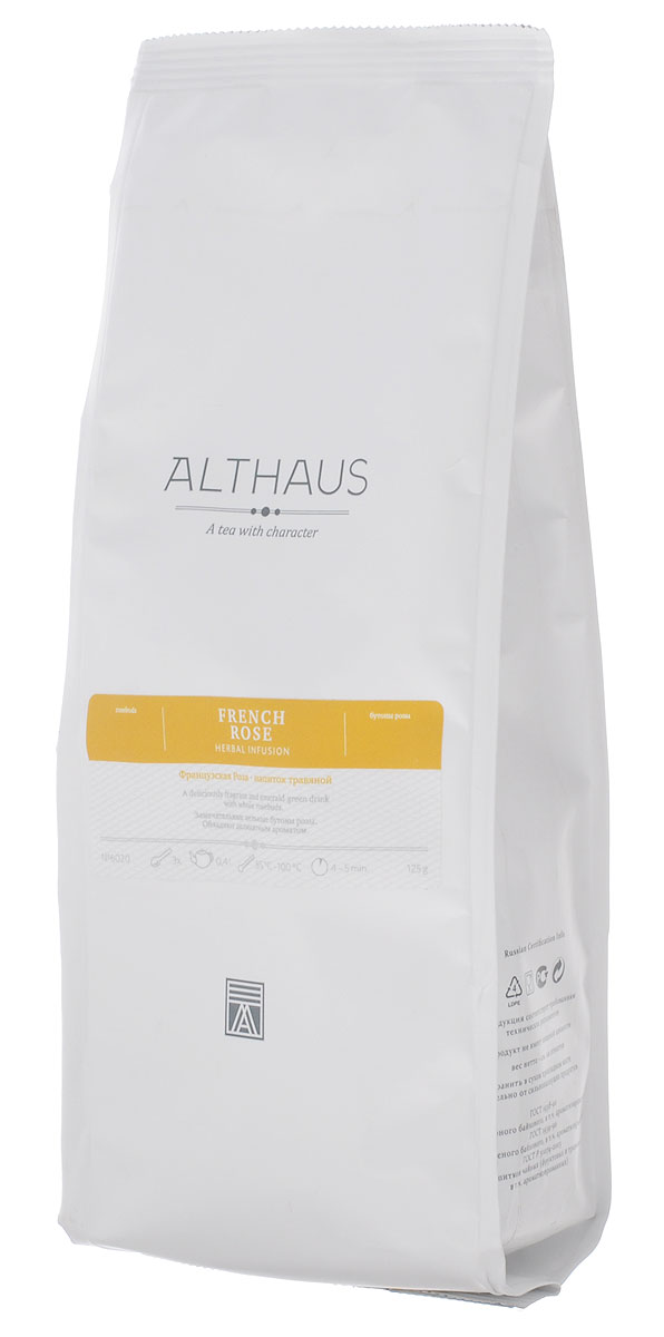 Althaus French Rose травяной листовой чай, 125 гTALTHG-L00067 Althaus French Rose травяной листовой чай, 125 гTALTHG-L00067Althaus French Rose — необыкновенно нежный и ароматный напиток из нераспустившихся бутонов роз. В XIII веке роза появилась во Франции и вскоре стала считаться эталоном совершенства и изысканности во всей Европе. При заваривании пурпурные бутоны роз красиво распускаются, отдавая свои сочные краски в настой. Напиток приобретает характерный розовый аромат, сладковато-цветочный, переливающийся теплой пряностью светлого табака. Обволакивающий медовый вкус с легким дымным оттенком несет в себе чайную ноту и тонкое послевкусие. Букет этого чая кажется особенно зрелым, выдержанным, бархатистым. Роза считается священным растением во многих культурах. Еще в Древнем Китае бутоны роз использовались как омолаживающее и лекарственное средство. До сих пор чай из розы и розовую воду применяют для лечения многих болезней. Французская Роза удивительно красиво смотрится при заваривании в прозрачной посуде. Ее можно заваривать отдельно, а также добавлять к...