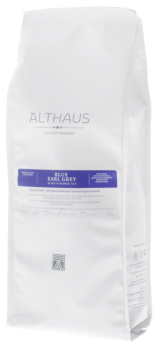 Althaus Blue Earl Grey черный листовой чай, 250 гTALTHL-L00090 Althaus Blue Earl Grey черный листовой чай, 250 гTALTHL-L00090Althaus Блю Эрл Грей — необычная вариация на тему традиционного купажа Эрл Грей, составленного на основе крепких цейлонских и индийских чаев с добавлением душистого масла бергамота. В этой уникальной композиции классическая строгость черного чая гармонично сочетается со свежим цитрусовым ароматом и смягчается тонкими цветочными нотками утреннего василька. В элегантном купаже Блю Эрл Грей чаинки отличаются красивой уборкой, а их глубокий, темный цвет выразительно оттеняется изящными лепестками небесно-синего василька. Бергамотовое масло — это ароматическое масло, получаемое из цедры особой цитрусовой культуры. Эфирные масла апельсина-бергамота по-новому раскрывают насыщенный вкус чая. В чайном букете появляются пряная сладость и свежесть апельсиновой рощи, пикантная лимонная кислинка и неповторимая яркость послевкусия. Оптимальная температура заваривания Блю Эрл Грей 95°С. Температура воды: 85-100 °С Время заваривания: 3-5 мин Цвет в чашке:...