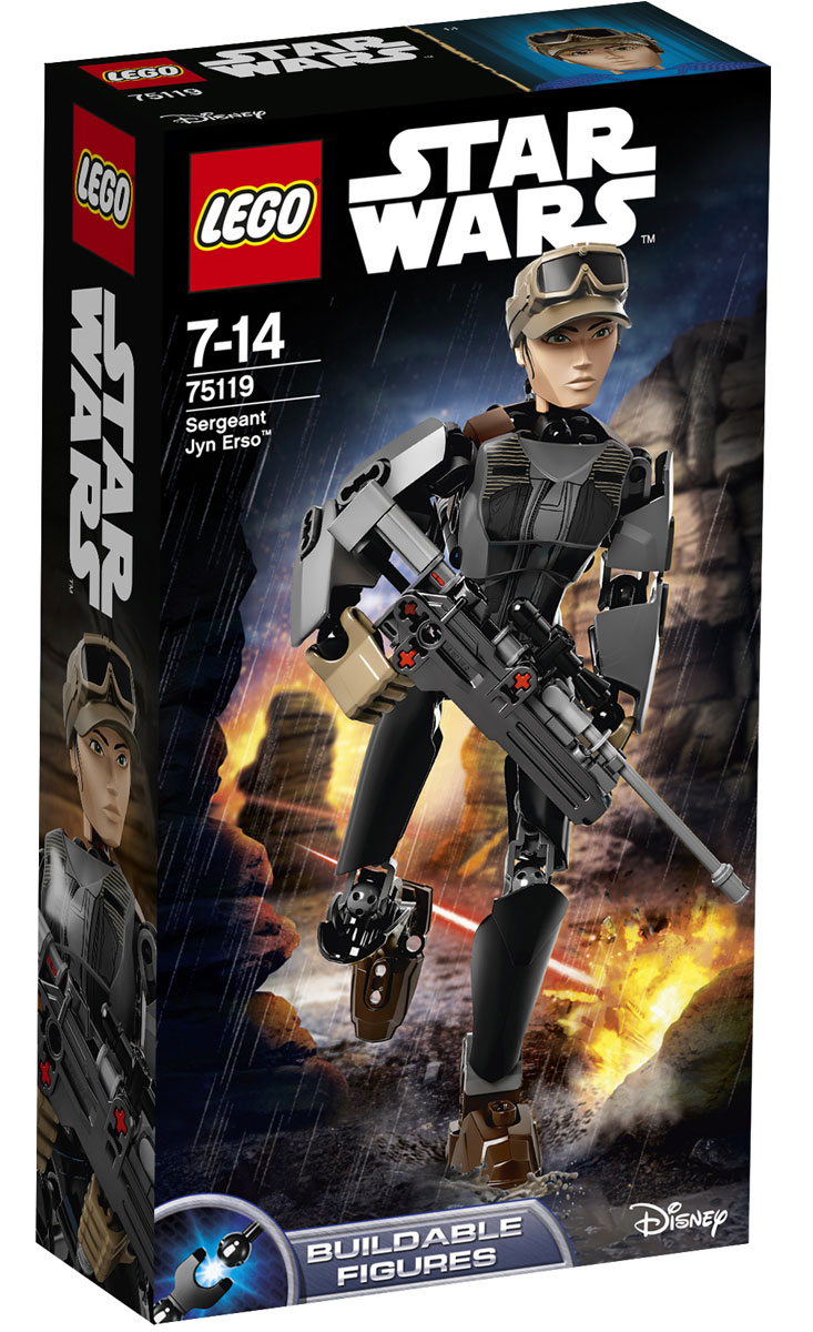 LEGO Star Wars Конструктор Сержант Джин Эрсо 7511975119 LEGO Star Wars Конструктор Сержант Джин Эрсо 7511975119Конструктор LEGO Сержант Джин Эрсо из серии Star Wars позволит вашему ребенку собрать персонажа из знаменитой вселенной, созданной Джорджем Лукасом. У сурового сержанта повстанцев есть всё, что нужно для свержения Империи. Собери модель, заряди бластер, взведи курок и выстрели из этого нового оружия с пружинным механизмом! Потом возьми дубинку и поверни колёсико, чтобы активировать боевую функцию вращения руками. Джин Эрсо готова к свержению Империи. Конструктор LEGO Star Wars Сержант Джин Эрсо включает в себя 104 разноцветных пластиковых элемента. Конструктор станет замечательным сюрпризом вашему ребенку, который будет способствовать развитию мелкой моторики рук, внимательности, усидчивости и мышления. Играя с конструктором, ребенок научится собирать детали по образцу, проводить время с пользой и удовольствием.