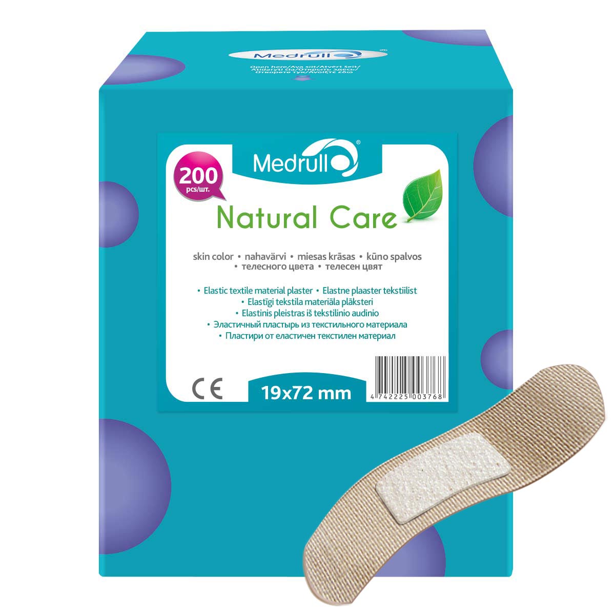 Medrull Набор пластырей Natural Care, 1,9х7,2 см, №2004742225003768 Medrull Набор пластырей Natural Care, 1,9х7,2 см, №2004742225003768Гипоаллергенные пластыри, предназначенные для людей, кожа которых, чувствительна к факторам окружающей среды. Пластыри изготовлены из приятного для кожи эластичного,текстильного материала, в состав которого входит - 65% хлопок, 35% полиамид, благодаря чему, возможность появления аллергии снижена до минимума. Свойства пластыря: грязенепроницаемые, гипоаллергенные, эластичные, дышащие, плотно прилегающие. Абсорбирующая подушечка изготовлена из вискозы и обладает высокой впитываемостью. Верхняя часть подушечки обработана полипропиленом, что защищает от вероятности прилипания пластыря к поврежденной поверхности кожи.