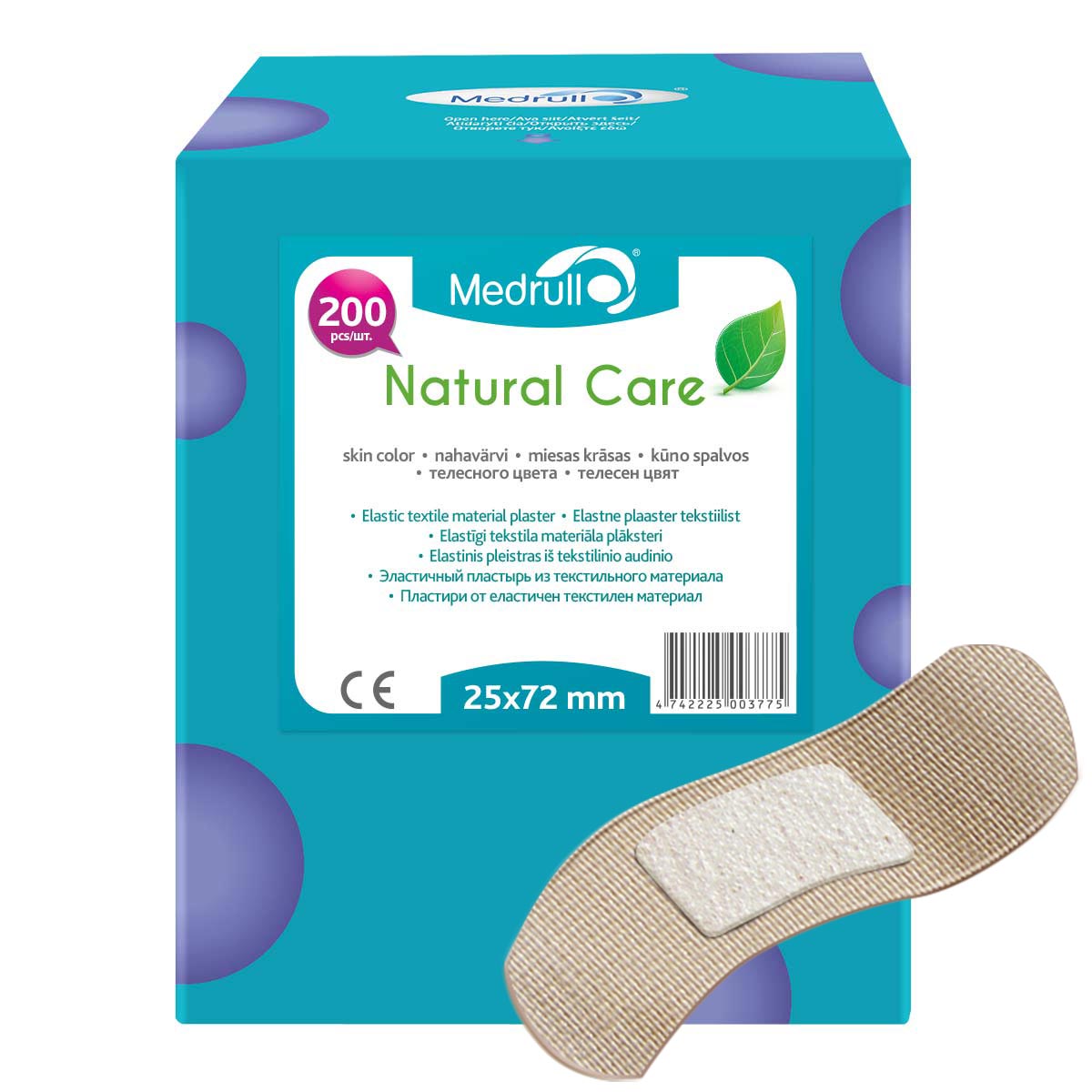 Medrull Набор пластырей Natural Care, 2,5х7,2 см, №2004742225003775 Medrull Набор пластырей Natural Care, 2,5х7,2 см, №2004742225003775Гипоаллергенные пластыри, предназначенные для людей, кожа которых, чувствительна к факторам окружающей среды. Пластыри изготовлены из приятного для кожи эластичного,текстильного материала, в состав которого входит - 65% хлопок, 35% полиамид, благодаря чему, возможность появления аллергии снижена до минимума. Свойства пластыря: грязенепроницаемые, гипоаллергенные, эластичные, дышащие, плотно прилегающие. Абсорбирующая подушечка изготовлена из вискозы и обладает высокой впитываемостью. Верхняя часть подушечки обработана полипропиленом, что защищает от вероятности прилипания пластыря к поврежденной поверхности кожи.