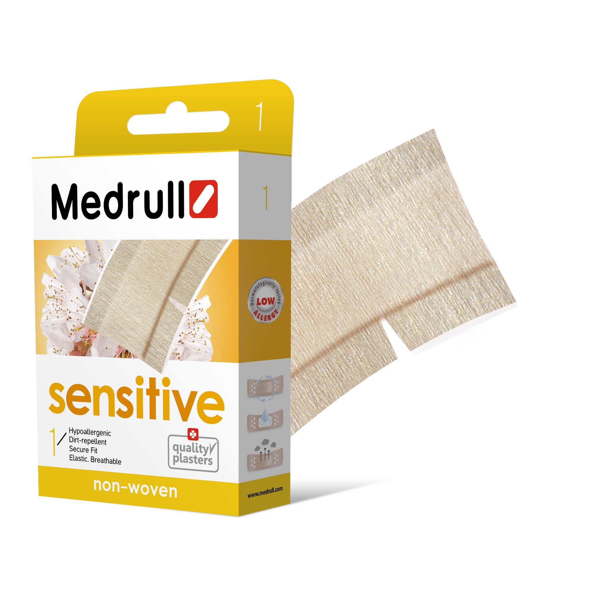 Medrull Пластырь Sensitive, размер 50 см x 6 см, №14742225004574 Medrull Пластырь Sensitive, размер 50 см x 6 см, №14742225004574Гипоаллергенные пластыри, предназначены для людей, кожа которых чувствительна к факторам окружающей среды. Изготовлены из тонкого, нетканного, приятного для кожи материала. Cостав материала - 100% нетканный полиэстр. Не рекомендован при чувствительности кожи к составу материала данного пластыря. Свойства пластыря: гипоаллергенные, грязенепроницаемые, эластичные, дышащие, плотно прилегающие. Абсорбирующая подушечка изготовлена из вискозы и обладает высокой впитываемостью. Верхняя часть подушечки обработана полипропиленом, что защищает от вероятности прилипания пластыря к поврежденной поверхности кожи.