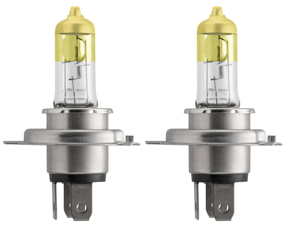 Лампа автомобильная галогенная Philips ColorVision Yellow, для фар, цоколь H4 (P43t), 12V, 60/55W, 2 шт12342CVPYS2 Лампа автомобильная галогенная Philips ColorVision Yellow, для фар, цоколь H4 (P43t), 12V, 60/55W, 2 шт12342CVPYS2Галогенная лампа для автомобильных фар Philips ColorVision произведена из запатентованного кварцевого стекла с УФ фильтром Philips Quartz Glass. Кварцевое стекло Philips в отличие от обычного твердого стекла выдерживает гораздо большее давление смеси газов внутри колбы, что препятствует быстрому испарению вольфрама с нити накаливания. Кварцевое стекло выдерживает большой перепад температур, при попадании влаги на работающую лампу изделие не взрывается и продолжает работать. Лампа ColorVision придает автомобильной фаре желтый оттенок, при этом она излучает яркий белый свет. Лампа отражает свет, направляя его через оптические элементы, и создает интересные цветные эффекты. Такие лампы обеспечивают на 60% больше света и увеличивают видимость до 25 метров (по сравнению с обычными лампами). Эти инновационные цветные автомобильные лампы сертифицированы для использования на дорогах. Они соответствуют европейским стандартам и обеспечивают прекрасное освещение, излучая...