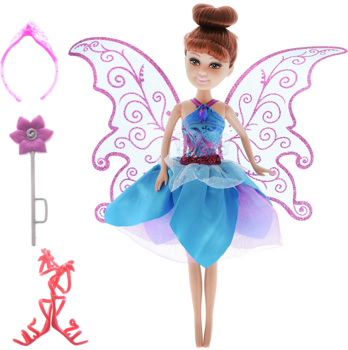 Funville Кукла Flutter Wings Fairy цвет платья голубой24048_цвет платья голубой Funville Кукла Flutter Wings Fairy цвет платья голубой24048_цвет платья голубойОчаровательная кукла Funville Flutter Wings Fairy непременно понравится вашей малышке и станет одной из ее любимых игрушек. Кукла одета в волшебное платье с пышной многослойной юбкой и блестящими полупрозрачными крылышками. Крылышки можно с легкостью снять. Шикарные длинные волосы куклы можно расчесывать и убирать в красивые прически. Голова, руки и ноги куклы подвижны. В комплект с куклой входят оригинальные босоножки красного цвета, розовая корона и пластиковый цветочек. Ваша малышка придет в восторг от такого подарка, и с удовольствием будет играть с куколкой, которая готова унести ее в мир сказочных фантазий.