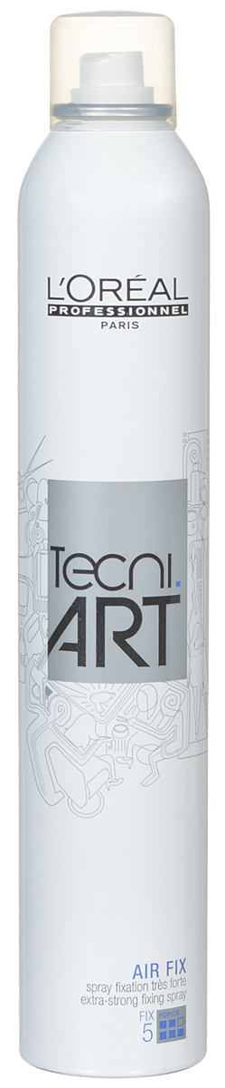 LOreal Professionnel Tecni. art Fix Спрей моментальной супер сильной фиксации (фикс.5) 400 млE0625082 LOreal Professionnel Tecni. art Fix Спрей моментальной супер сильной фиксации (фикс.5) 400 млE0625082Эр Фикс – спрей сверхсильной моментальной фиксации сохраняет форму вашей прически при любой погоде, не склеивая и не утяжеляя текстуру волос. Ни мокрый снег, ни ливень вашим волосам теперь не страшны – они выглядят идеально. Благодаря комплексу Hi-Shine Resolution, входящему в состав спрея, ваши волосы сияют здоровьем! Вы наслаждаетесь мягким осенним солнышком, ваши волосы искрятся жемчужным блеском, а окружающие провожают вас восхищенными взглядами. В состав комплекса входит анионный полимер, обеспечивающий сверхсильную фиксацию прически. Комплекс также надежно защищает ваши волосы от вредного воздействия солнечных лучей благодаря содержащимся в нем УФ-фильтрам. Вам потребуется всего несколько минут в день для создания потрясающей авторской прически. Уровень фиксации: 5 (сверхсильная фиксация). Спрей подходит для любого типа волос.