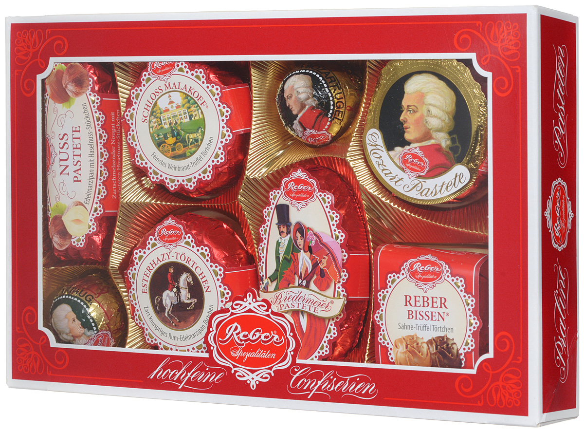 Reber Mozart подарочный набор шоколадных конфет, 285 г (коробка с окном)1410101/1 Reber Mozart подарочный набор шоколадных конфет, 285 г (коробка с окном)1410101/1Шоколадные конфеты от Reber Mozart - это не просто конфеты, это настоящие кондитерские шедевры. Впервые конфеты Ребер Моцарт были выпущены в 1890 году, через 100 лет после смерти великого Моцарта, и сразу завоевали невероятную популярность. Известные своим исключительным качеством, оригинальностью и изысканным дизайном, шоколадные деликатесы Reber в форме небольших подарочков - это настоящие драгоценности для ценителей.