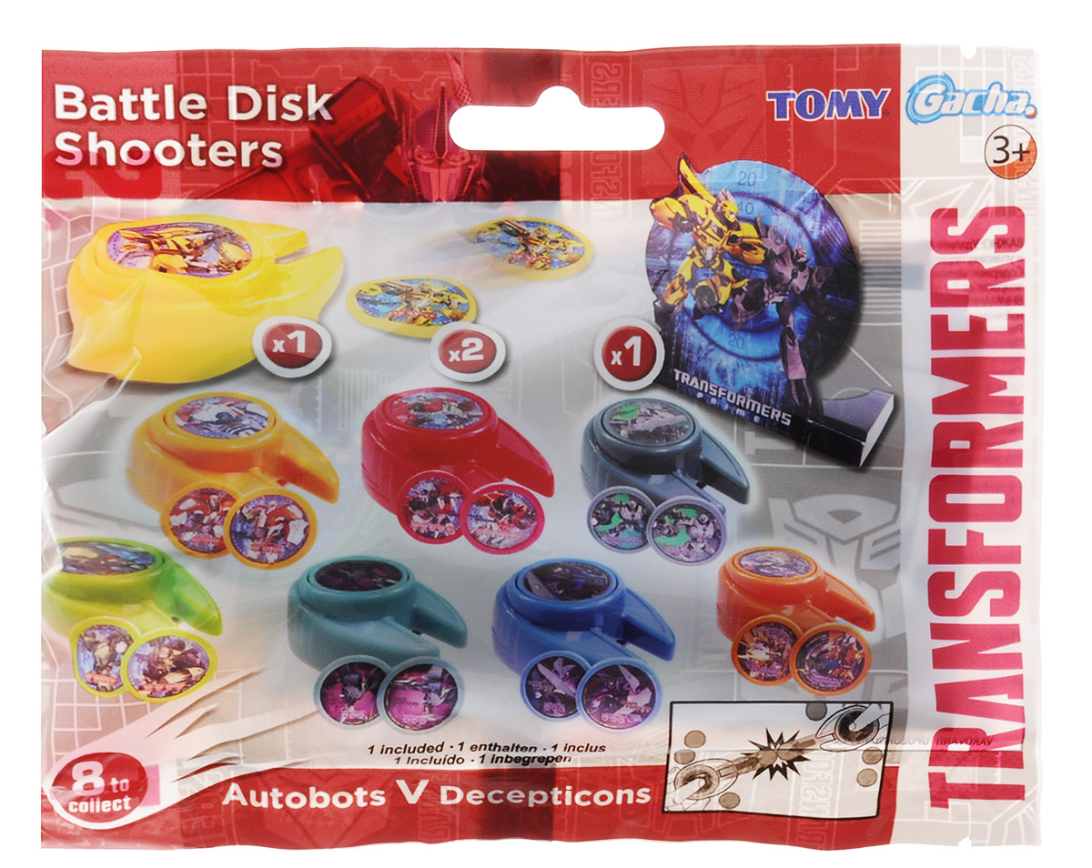 Tomy Дискометатель ТрансформерыT8861EU1 Tomy Дискометатель ТрансформерыT8861EU1Дискометатель Tomy Трансформеры - отличная игрушка, которая заинтересует и поклонников фантастической вселенной Трансформеров, и коллекционеров, и просто любителей всевозможных стрелялок. В непрозрачной упаковке кроется специальное устройство для метания дисков, два диска и карта-мишень. Всего в ассортименте восемь катапульт различных цветов. Собрав всю коллекцию, ваш ребенок сможет устраивать эпические сражения Трансформеров со своими друзьями!
