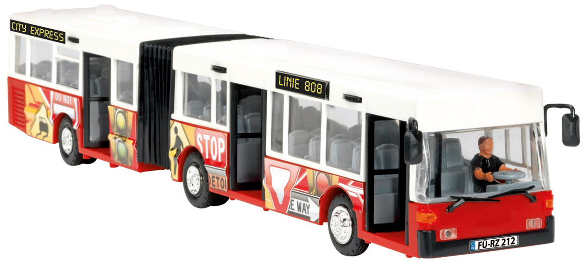Dickie Toys Автобус-экспресс цвет белый красный3827000_белый, красный, 203827000 Dickie Toys Автобус-экспресс цвет белый красный3827000_белый, красный, 203827000Автобус-экспресс Dickie Toys привлечет внимание вашего ребенка и не позволит ему скучать. Игрушка является уменьшенной копией настоящего автобуса с гибкой гармошкой. Автобус оснащен открывающимися с помощью колесиков дверьми, сменным табло с названием остановок и прорезиненными колесами. Внутри салона расположены ряды пассажирских кресел и фигурка водителя. Остается только подобрать фигурки, подходящие по размеру, и можно отправляться в увлекательное путешествие! Ваш ребенок увлеченно будет играть с автобусом, воспроизводя различные истории из городской жизни. Порадуйте его таким замечательным подарком!