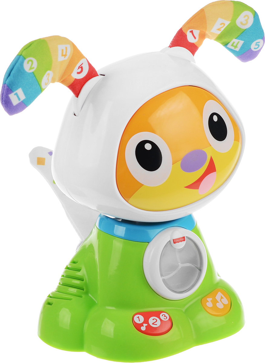 Fisher Price Развивающая игрушка Танцующий щенок робота БибоFBC96 Fisher Price Развивающая игрушка Танцующий щенок робота БибоFBC96Это четвероногий друг Бибо, который всегда рад узнавать новое, а также двигаться и танцевать! Его забавное покачивание головой, огоньки, звуки и песенки побуждают малыша к обучению в игровой форме. С таким милым щенком обучение счету и цветам превращается в веселую игру! Развивающая игрушка Fisher Price Танцующий щенок робота Бибо - лучший друг, который всегда готов танцевать и играть! Ваш ребенок обязательно будет танцевать с ним вместе, одновременно учась различать цвета и считать! Нажимайте на кнопки на лапах Бибо, чтобы увидеть огоньки и услышать музыку! Он так рад вас видеть, что его мягкий хвост со светодиодными огоньками так и виляет из стороны в сторону! Мягкие гибкие уши щенка забавно реагируют на действия ребенка - так малыш узнает о причинах и следствиях! Игрушка развивает крупную и мелкую моторику ребенка. Музыка, песни и яркие цвета развивают восприятие. Рекомендуется докупить 4 батарейки напряжением 1,5V типа АА (товар комплектуется демонстрационными).
