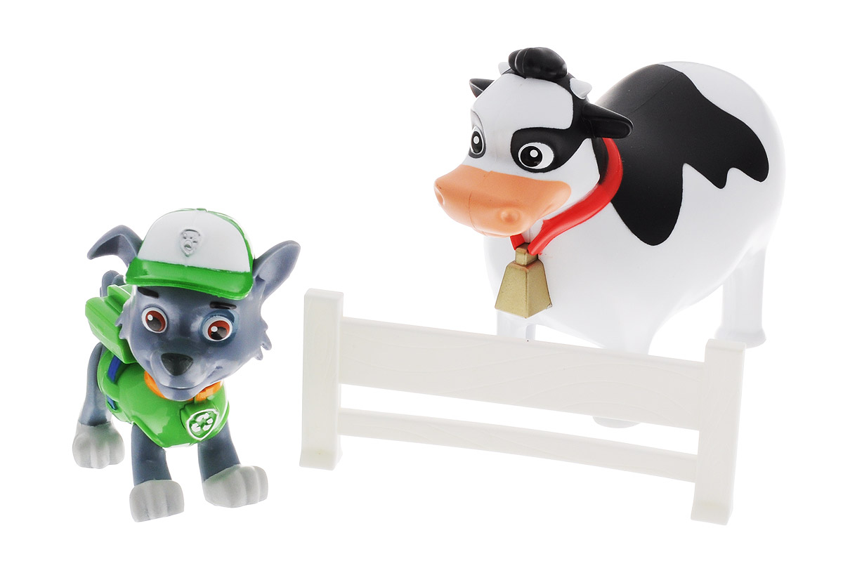 Paw Patrol Фигурка Rocky с питомцем16659_20074191 Paw Patrol Фигурка Rocky с питомцем16659_20074191Фигурка Paw Patrol Rocky с питомцем придется по вкусу всем юным поклонникам популярнейшего мультфильма Щенячий патруль. Набор включает в себя фигурку Рокки, корову и элемент забора. С этим небольшим, но очень симпатичным набором, ваш малыш сможет придумывать собственные истории, связанные с любимыми героями, собирать коллекцию фигурок персонажей мультфильма. Игрушки изготовлены из высококачественного пластика, отлично детализированы, точно повторяют внешний вид своих анимационных прототипов.