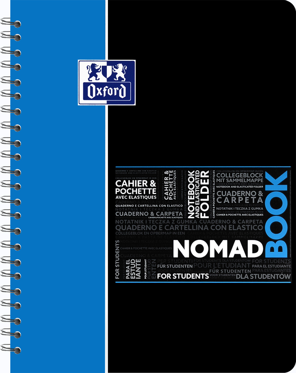 Oxford Тетрадь Nomadbook 80 листов в клетку цвет синий400019522 Oxford Тетрадь Nomadbook 80 листов в клетку цвет синий400019522Тетрадь Oxford Nomadbook отлично подойдет для ведения и хранения заметок. Тетрадь состоит из 80 листов белой бумаги с микроперфорацией и четкой яркой линовкой в клетку. Обложка тетради выполнена из прочного пластика. Все ваши записи и заметки всегда будут в безопасности, так как тетрадь имеет скрепление - гребень. Благодаря специальным меткам на каждой странице и бесплатному приложению SOS Notes для вашего телефона или планшета, вы сможете всегда легко перенести ваши записи и зарисовки с бумажной страницы в смартфон или на компьютер. Это прекрасное сочетание тетради и папки, так как включает в себя вставку папки с тремя клапанами на резинке в конце тетради для хранения различных документов.