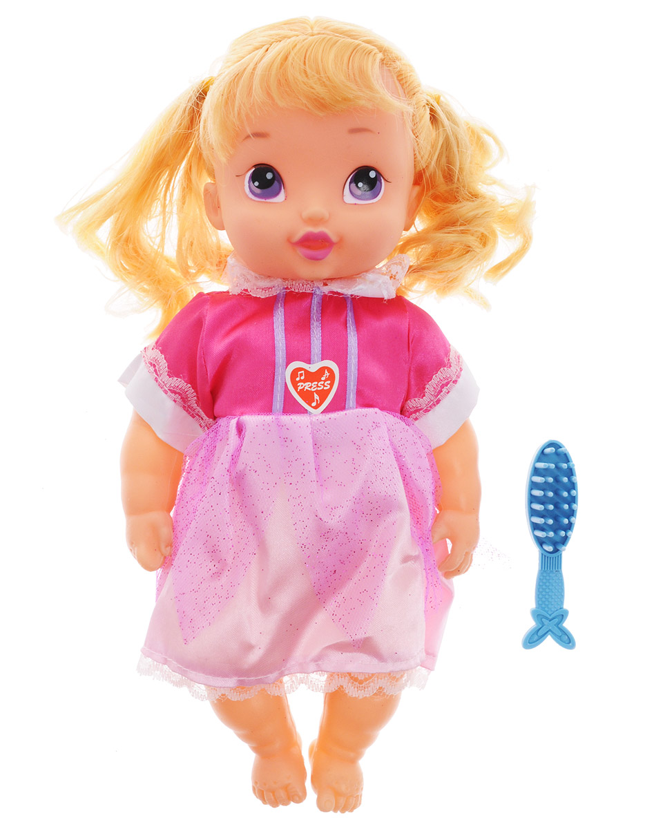 Shantou Кукла озвученная My Baby блондинкаM755-H30018 Shantou Кукла озвученная My Baby блондинкаM755-H30018Озвученная кукла Shantou My Baby понравится любой девочке. Кукла одета в розовое платье с кружевными вставками на юбке. Вашей дочурке непременно понравится расчесывать светлые волосы куколки. Для этого в наборе с куколкой имеется удобная расческа. Руки, ноги и голова куклы подвижны, благодаря чему ей можно придавать разнообразные позы. Кроме того, куколка оснащена звуковыми эффектами. Если нажать на кнопку на теле куколки - она зальется веселым детским смехом. Игры с куклой способствуют эмоциональному развитию, помогают формировать воображение и художественный вкус, а также разовьют в вашей малышке чувство ответственности и заботы. Рекомендуется докупить 3 батарейки типа LR44/AG13 (товар комплектуется демонстрационными).