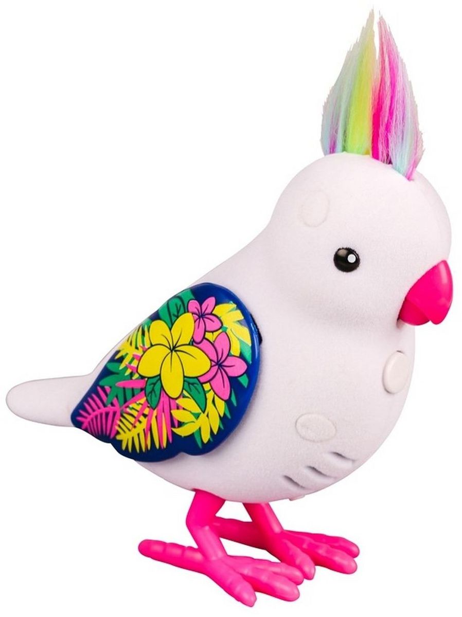 Little Live Pets Интерактивная игрушка Птичка цвет белый28235/ast28232(28234,28235,28236,28237,28238,28239) Little Live Pets Интерактивная игрушка Птичка цвет белый28235/ast28232(28234,28235,28236,28237,28238,28239)Интерактивная птичка Little Live Pets порадует вас ярким видом и звонким пением. На брюшке птички находится переключатель включения-выключения. На спинке - сенсорный датчик. Если птичку погладить по голове, она споет для вас. В ее репертуаре 30 мелодий. В одиночестве она щебечет и тихо поет, чтобы на нее обратили внимание. Через полчаса в одиночестве птичка засыпает, чтобы разбудить ее, нужно нажать на кнопку на ее груди. Если эту кнопку удерживать, птичка повторит за вами произнесенную фразу. У птички двигаются лапки, и она взмахивает своими крылышками. Это замечательный подарок для тех, кто по каким-то причинам не может завезти в доме настоящую птичку. Игрушка изготовлена из высококачественного пластика, обтянутого приятным на ощупь флоком. Ребенок с радостью будет брать с собой на прогулку своего питомца, ведь он помещается в маленькой ладони малыша. Для работы требуются 2 батарейки типа AАА (не входят в комплект).