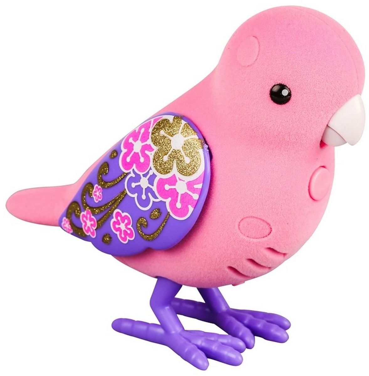 Little Live Pets Интерактивная игрушка Птичка цвет розовый фиолетовый28237/ast28232(28234,28235,28236,28237,28238,28239) Little Live Pets Интерактивная игрушка Птичка цвет розовый фиолетовый28237/ast28232(28234,28235,28236,28237,28238,28239)Интерактивная птичка Little Live Pets порадует вас ярким видом и звонким пением. На брюшке птички находится переключатель включения-выключения. На спинке - сенсорный датчик. Если птичку погладить по голове, она споет для вас. В ее репертуаре 30 мелодий. В одиночестве она щебечет и тихо поет, чтобы на нее обратили внимание. Через полчаса в одиночестве птичка засыпает, чтобы разбудить ее, нужно нажать на кнопку на ее груди. Если эту кнопку удерживать, птичка повторит за вами произнесенную фразу. У птички двигаются лапки, и она взмахивает своими крылышками. Это замечательный подарок для тех, кто по каким-то причинам не может завезти в доме настоящую птичку. Игрушка изготовлена из высококачественного пластика, обтянутого приятным на ощупь флоком. Ребенок с радостью будет брать с собой на прогулку своего питомца, ведь он помещается в маленькой ладони малыша. Для работы требуются 2 батарейки типа AАА (не входят в комплект).