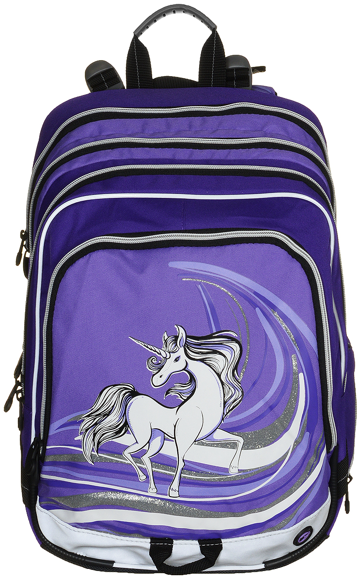 BagMaster Рюкзак детский с наполнением цвет фиолетовый 1 предметBM-S1A 0114 B BagMaster Рюкзак детский с наполнением цвет фиолетовый 1 предметBM-S1A 0114 BДетский рюкзак BagMaster обязательно понравится вашей школьнице. Рюкзак выполнен из прочных и высококачественных материалов. Содержит три вместительных отделения, закрывающихся на застежки-молнии с двумя бегунками. Бегунки застежек дополнены удобными металлическими держателями. Внутри первого отделения находятся органайзер для канцелярских принадлежностей, карман-сетка на молнии, карман на липучке под мобильный телефон и лента с карабином для ключей. Во втором отделении находится бирка для заполнения личных данных ученика. Лицевая сторона рюкзака оснащена накладным вместительным карманом на молнии, внутри которого располагается открытый карман. Рюкзак имеет один боковой карман для бутылки с водой. Специально разработанная архитектура спинки со стабилизирующими набивными элементами повторяет естественный изгиб позвоночника. Набивные элементы обеспечивают вентиляцию спины ребенка. Задняя часть спинки дополнена легкой алюминиевой рамкой, повторяющей контур позвоночника и снимающей...