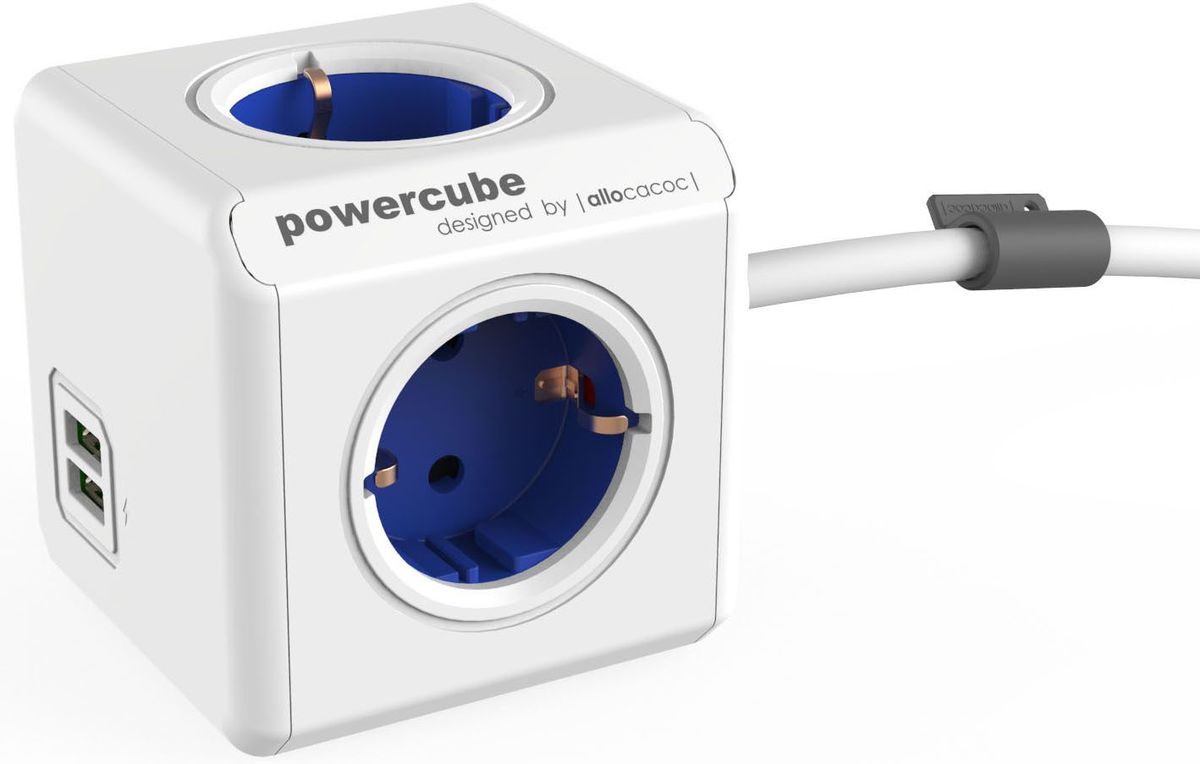 Allocacoc PowerCube Extended USB, Blue сетевой разветвитель1402BL/DEEUPC Allocacoc PowerCube Extended USB, Blue сетевой разветвитель1402BL/DEEUPCРазветвитель Allocacoc PowerCube Extended USB это самая популярная версия PowerCube. Наличие 1,5 (3-х) метрового шнура позволяет установить PowerCube в любом месте, располагая розетку в пределах досягаемости, больше нет необходимости лезть под стол, чтобы подключить Ваш ноутбук! PowerCube содержит USB- порт что позволяет заряжать широкий спектр устройств. Находясь в офисе, дома, на совещании или еще где-нибудь, бывает трудно найти свободную розетку для зарядки ноутбука или мобильного телефона. PowerCube решил эту проблему: количество розеток можно расширить, что позволит монтировать индивидуальный источник питания в пределах досягаемости.