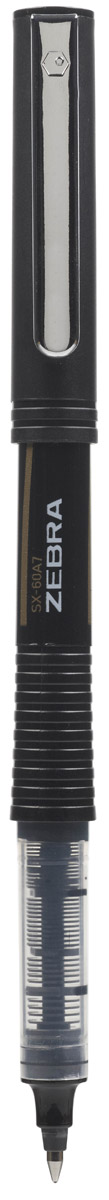 Zebra Ручка-роллер SX-60A7 цвет чернил черный277754 Zebra Ручка-роллер SX-60A7 цвет чернил черный277754Zebra SX-60A7 – это удобная функциональная ручка-роллер современного дизайна. Корпус ручки выполнен из темного пластика. Рифленая вставка в цвет чернил в середине корпуса не только является удачным элементом декора, но и создает дополнительный комфорт при письме. Прочный стальной зажим обтекаемой формы точно вписывается в дизайн модели и придает законченность образу идеального пишущего инструмента. Стреловидный пишущий наконечник пишет ровно и аккуратно до последней капли чернил.
