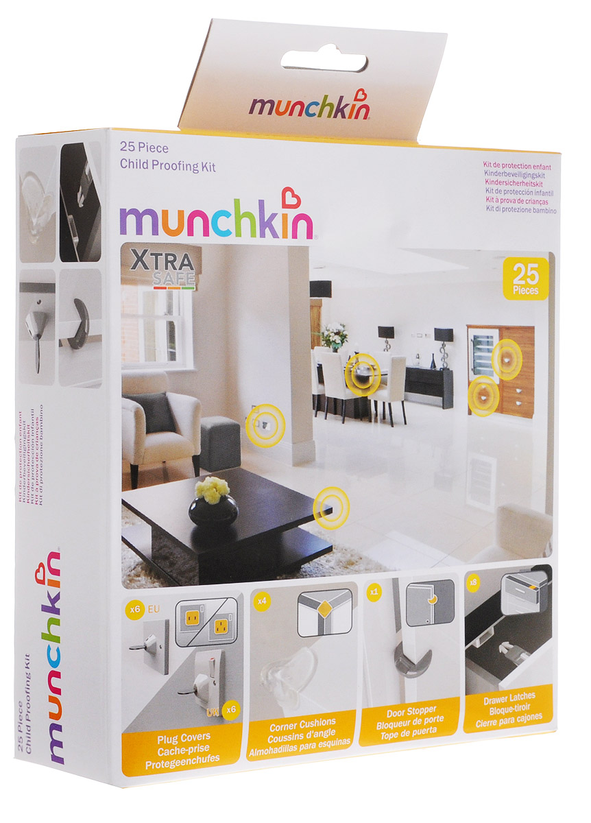 Munchkin Защитный набор Безопасный дом XtraSafe 25 предметов12192 Munchkin Защитный набор Безопасный дом XtraSafe 25 предметов12192Защитный набор Munchkin Безопасный дом XtraSafe содержит всё, что необходимо для безопасности вашего малыша в квартире или доме. Блокиратор для дверей не позволит малышу открыть двери морозильной камеры, крышку унитаза или ящика комода с химическими веществами. Отлично держится на стеклянных, ламинированных, пластмассовых, деревянных и металлических поверхностях. Заглушки для розеток обеспечивают двойной уровень безопасности, совместимы с европейским типом розеток C, E, F. Накладки на углы стола оградят ребёнка от случайных ударов об острые углы мебели. Они отлично впишутся в ваш интерьер, так как изготовлены из мягкого и прозрачного материала, который почти не заметен. Фиксатор двери предотвращает защемление пальчиков крохи, а заглушка для розеток оградит его от случайного удара током. Кредо Munchkin, американской компании с 20-летней историей: избавить мир от надоевших и прозаических товаров, искать умные инновационные решения, которые превращает обыденные задачи в опыт,...