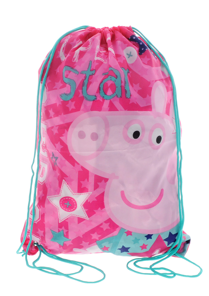 Peppa Pig Мешок для сменной обуви Superstar30285 Peppa Pig Мешок для сменной обуви Superstar30285Яркий и красивый мешок для обуви Peppa Pig Superstar идеально подойдет как для хранения, так и для переноски сменной обуви и одежды. Мешок изготовлен из полиэстера и содержит одно вместительное отделение, затягивающееся с помощью текстильных шнурков, дополнительно выполняющих функцию лямок. Изделие изготовлено из износостойкой ткани, имеет длительный срок службы и декорировано красочным принтом. Ваш ребенок с радостью будет ходить с таким аксессуаром в школу!