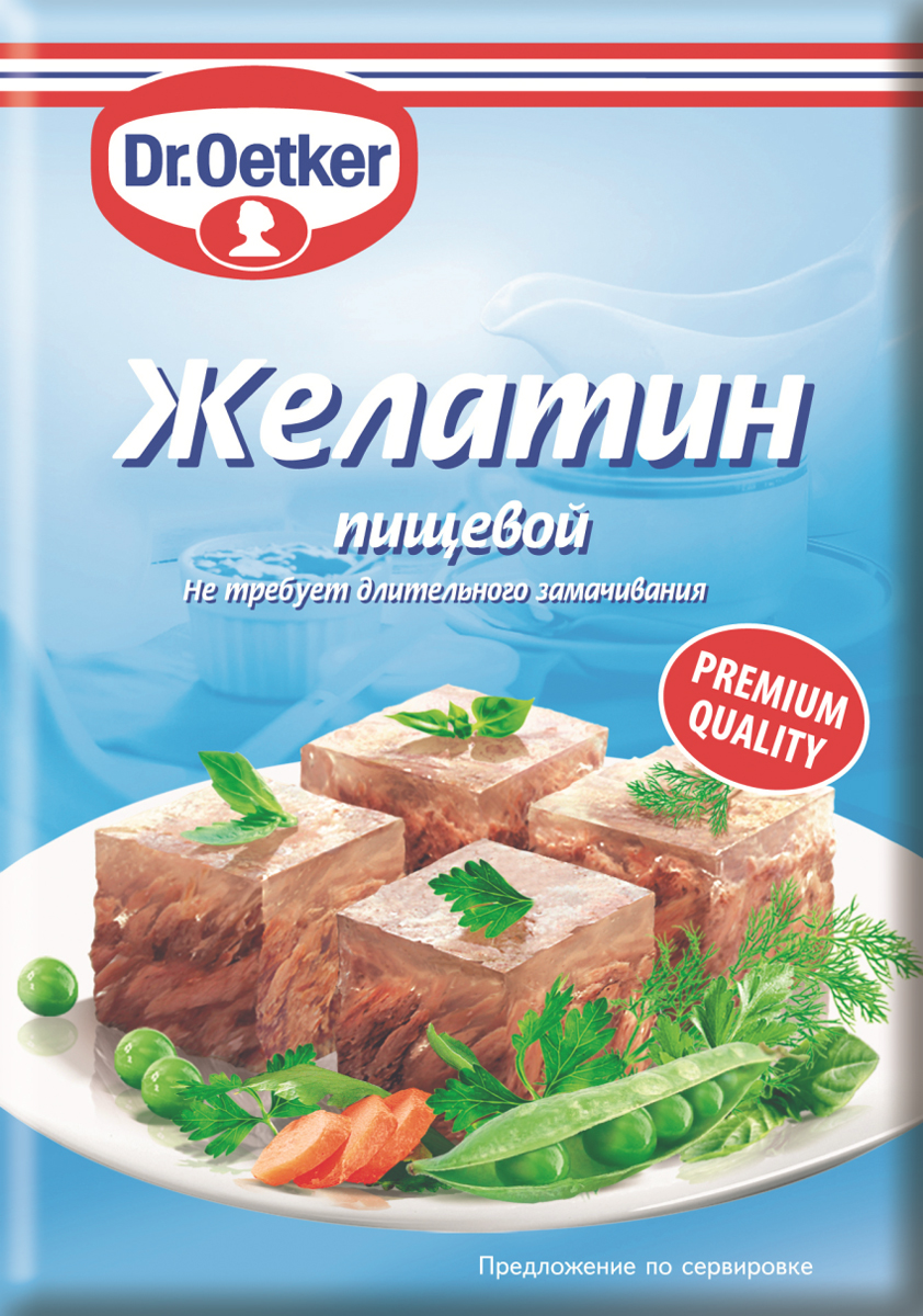 Dr.Oetker желатин, 30 г1-84-001013 Dr.Oetker желатин, 30 г1-84-001013Желатин Dr.Oetker используется для приготовления холодца, рыбного и мясного заливного, муссов и фруктово-ягодных желе. Рассчитан на 1,5 л воды и отлично подходит для приготовления блюд на большую компанию. Желатин Dr.Oetker не требует длительного замачивания. Гарантирует отличный результат!
