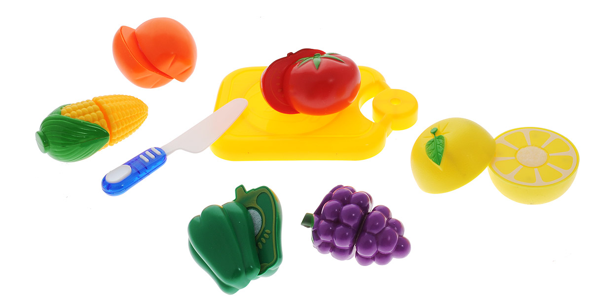 ABtoys Игрушечный набор продуктов 8 предметов PT-00412PT-00412 ABtoys Игрушечный набор продуктов 8 предметов PT-00412PT-00412Игрушечный набор продуктов ABtoys - удобный способ в игровой форме научить ребенка основным обязанностям и технике безопасности. В игровой набор входят безопасный игрушечный ножик, разделочная доска, красный перец, зеленый перец, кукуруза, помидор, виноград и лимон. Очень яркие и натурально выглядящие муляжи продуктов разделены на половинки и соединены между собой липучкой. Когда ребенок ножом разрезает игрушечные продукты, то получается такой же характерный звук, как у мамы, когда она на кухне нарезает продукты. Эта реалистичность, несомненно, вызовет восторг у девочки, и разнообразит ее игры. С таким дополнением к детской кухне, девочка станет самой настоящей маленькой хозяюшкой, с удовольствием накормит обедом своих кукол. Набор не содержит мелких деталей, поэтому ребенок может играть с ним и дома, и на улице, не боясь потерять, что-либо. Набор выполнен из безопасных материалов.