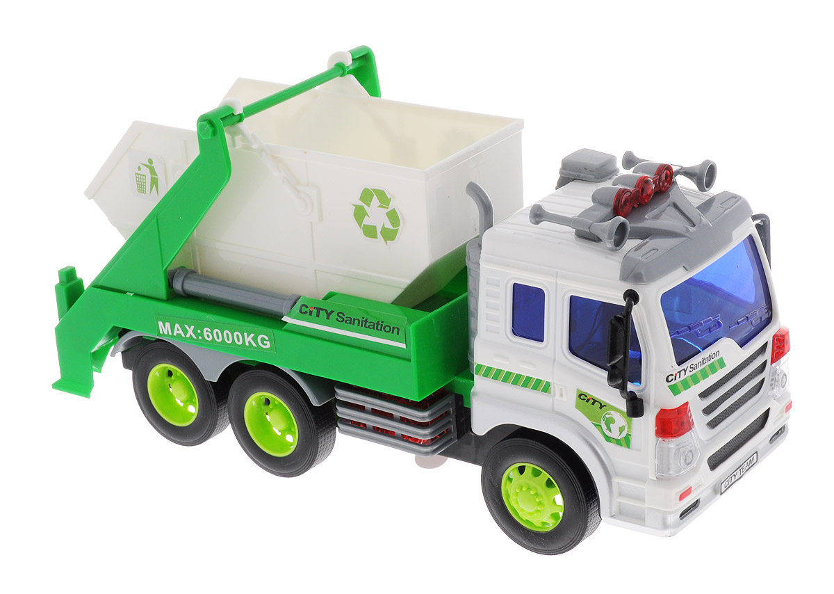 Dave Toys Мусоровоз с контейнером инерционный33026 Dave Toys Мусоровоз с контейнером инерционный33026Инерционный мусоровоз Dave Toys - это яркая машина, которая порадует любого мальчишку. Игрушка отлично подойдет для сюжетно-ролевых игр. Машина является уменьшенной копией настоящего мусоровоза. Мусоровоз предназначен для перевозки игрушечного мусора. Для этого у него имеется подвижный контейнер, на который нанесены специальные отличающие знаки. Кабина водителя окрашена в белый цвет, а рядом с дверью можно найти кнопку, отвечающую за звуковые и световые эффекты. Благодаря встроенной инерционной системе машина может проехать некоторое расстояние самостоятельно. Ваш ребенок будет увлеченно играть с этой машинкой, придумывая различные истории. Порадуйте его таким замечательным подарком! Рекомендуется докупить 3 батарейки напряжением 1,5V типа AG13 (товар комплектуется демонстрационными).