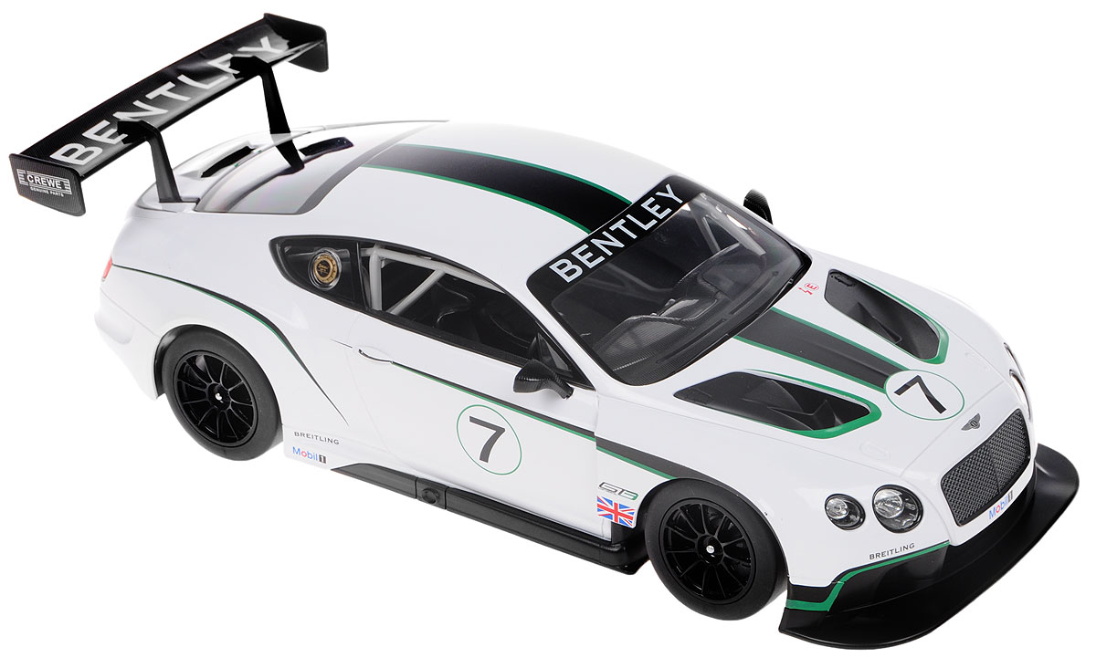 Rastar Радиоуправляемая модель Bentley Continental GT370600 Rastar Радиоуправляемая модель Bentley Continental GT370600Радиоуправляемая модель Rastar Bentley Continental GT3 станет отличным подарком любому мальчику! Все дети хотят иметь в наборе своих игрушек ослепительные, невероятные и крутые автомобили на радиоуправлении. Тем более, если это автомобиль известной марки с проработкой всех деталей, удивляющий приятным качеством и видом. Одной из таких моделей является автомобиль на радиоуправлении Rastar Bentley Continental GT3. Это точная копия настоящего авто в масштабе 1:14. Возможные движения: вперед, назад, вправо, влево, остановка. Имеются световые эффекты. Пульт управления работает на частоте 27 MHz. Для работы игрушки необходимы 5 батареек типа АА (не входят в комплект). Для работы пульта управления необходима 1 батарейка 9V (6F22) (не входит в комплект).