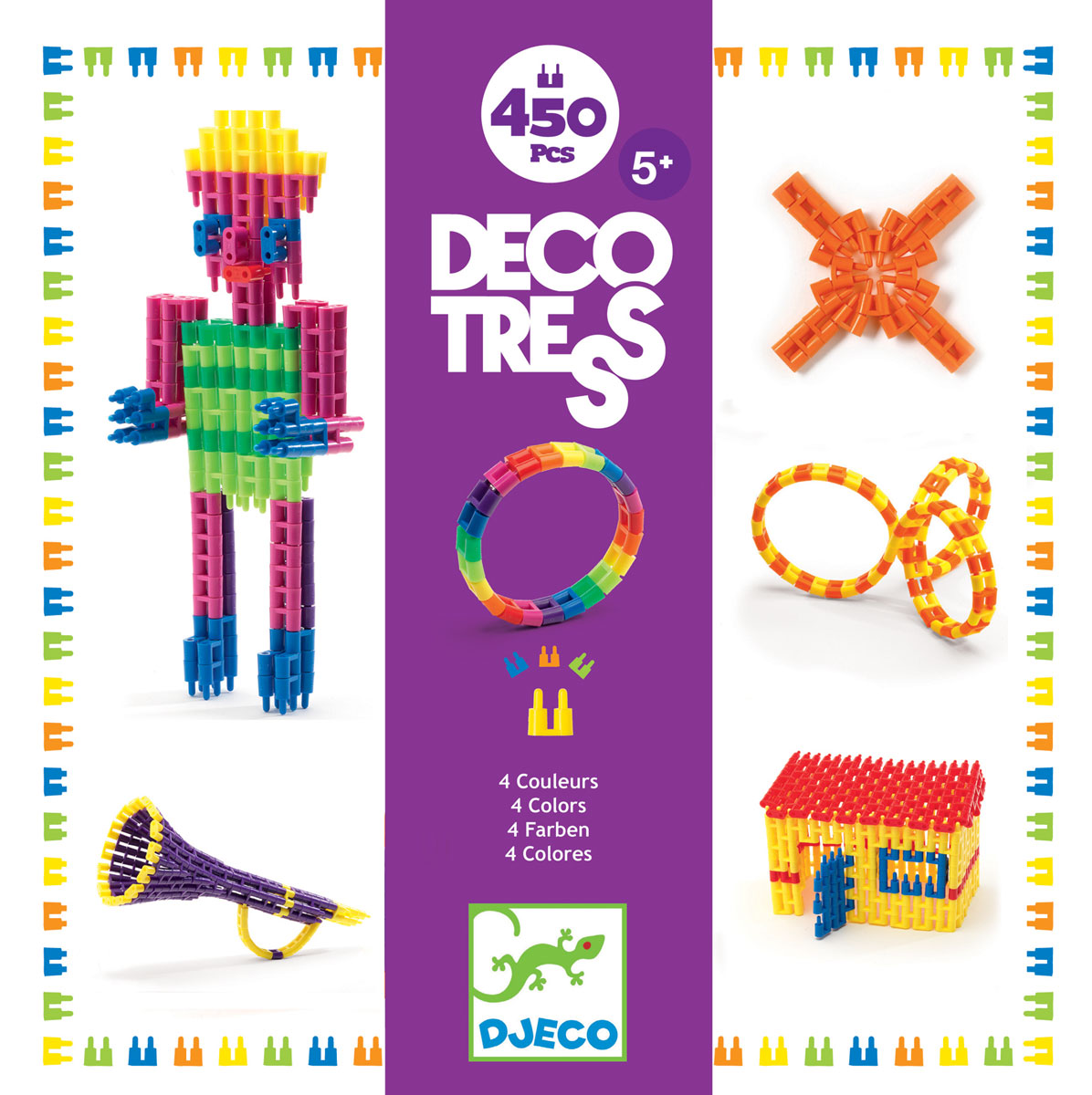 Djeco Конструктор Деко Тресс 0013500135 Djeco Конструктор Деко Тресс 0013500135Конструктор Djeco Деко Тресс предлагает малышу построить с помощью разноцветных деталей яркие конструкции и фигуры. Этот удивительный набор - прекрасная возможность для развития навыков конструирования, мелкой моторики, творческой фантазии. В комплекте 450 деталей пяти цветов.